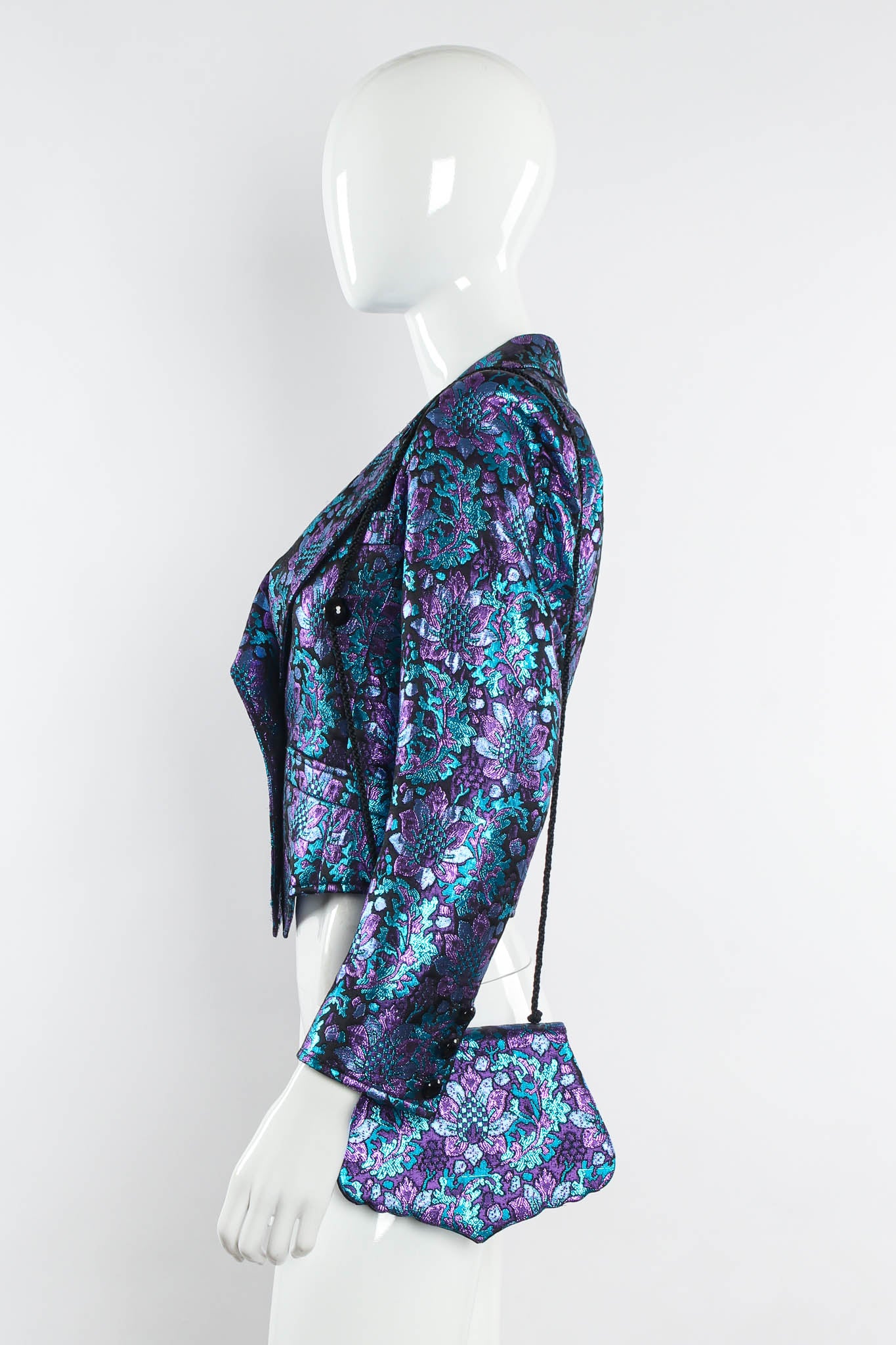 Floral Brocade Metallic Jacket & Bag Set - Image 11