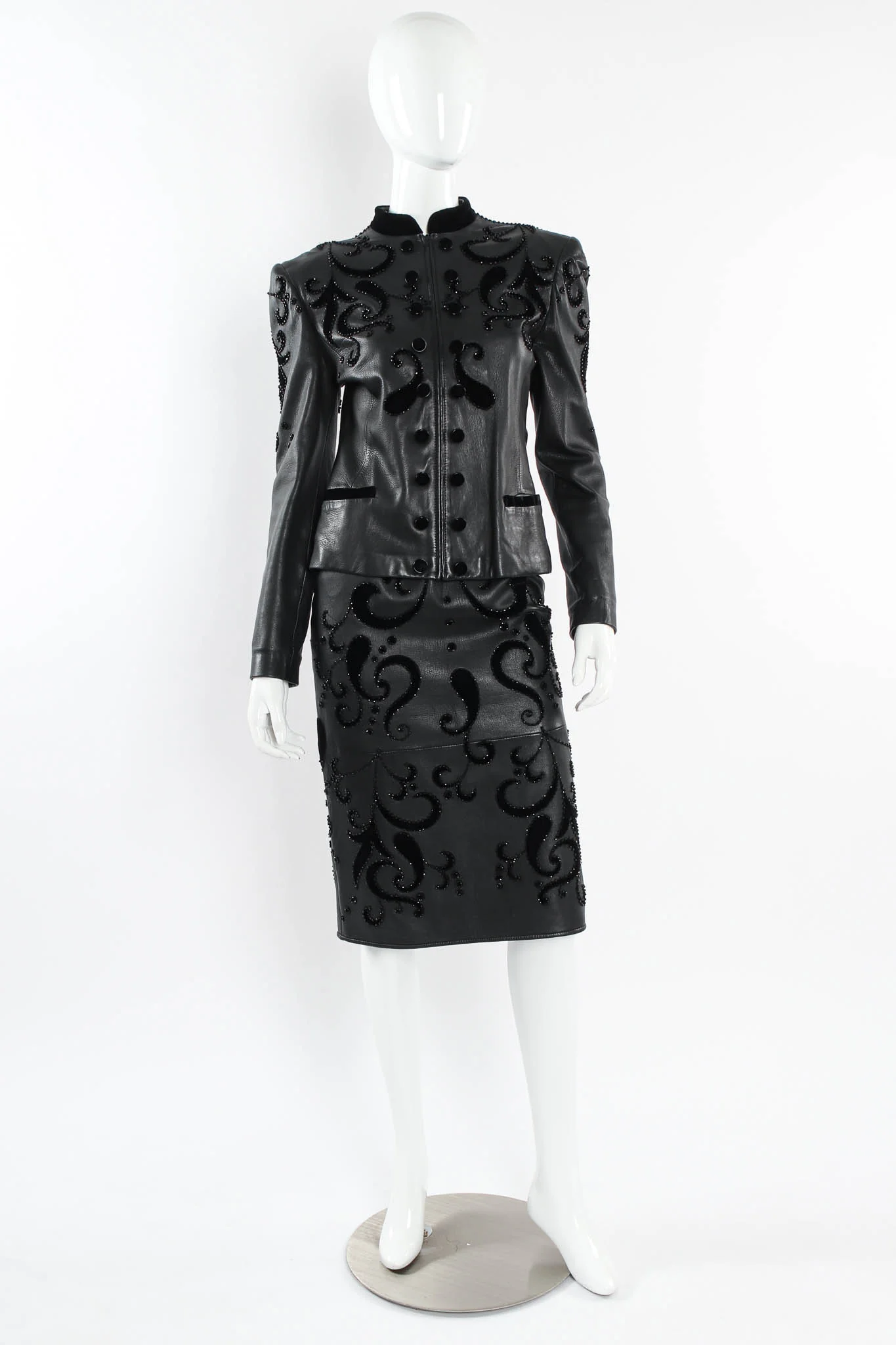 Leather Fleur Beaded Top & Skirt Set