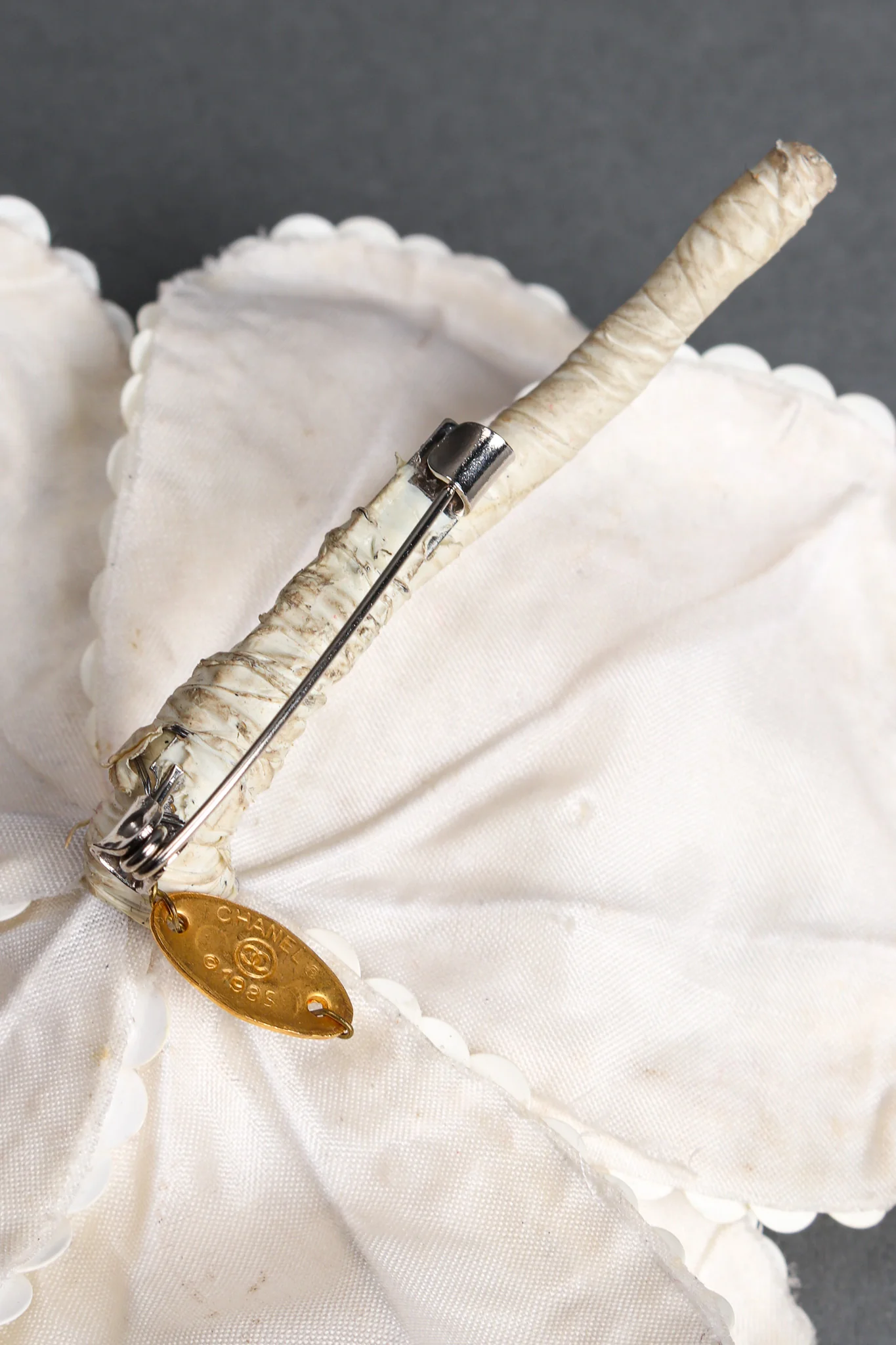 1985 Ivory Sequin Camellia Flower Pin - Image 11
