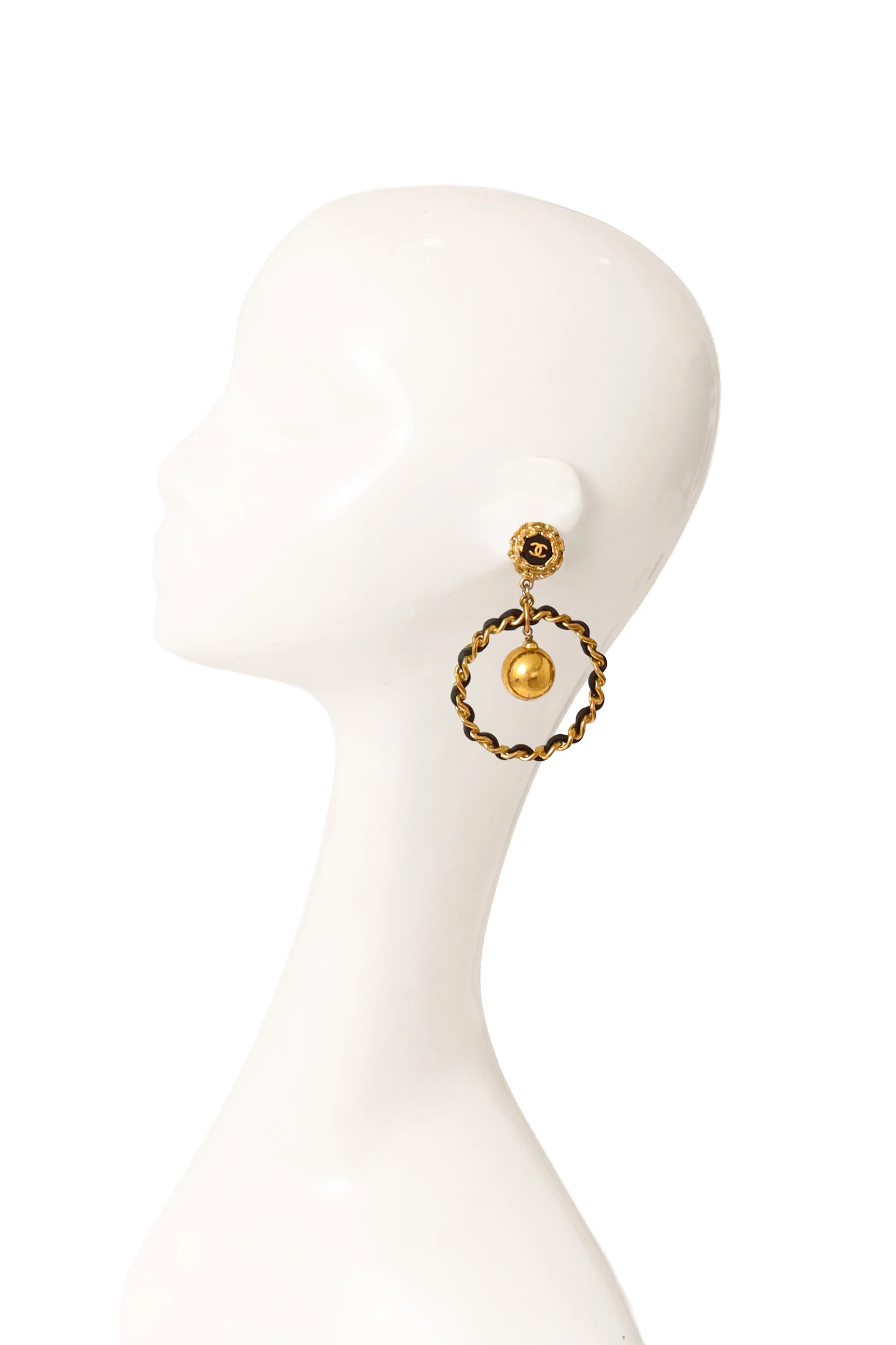 1992 C Leather Chain Hoop Earrings - Image 3