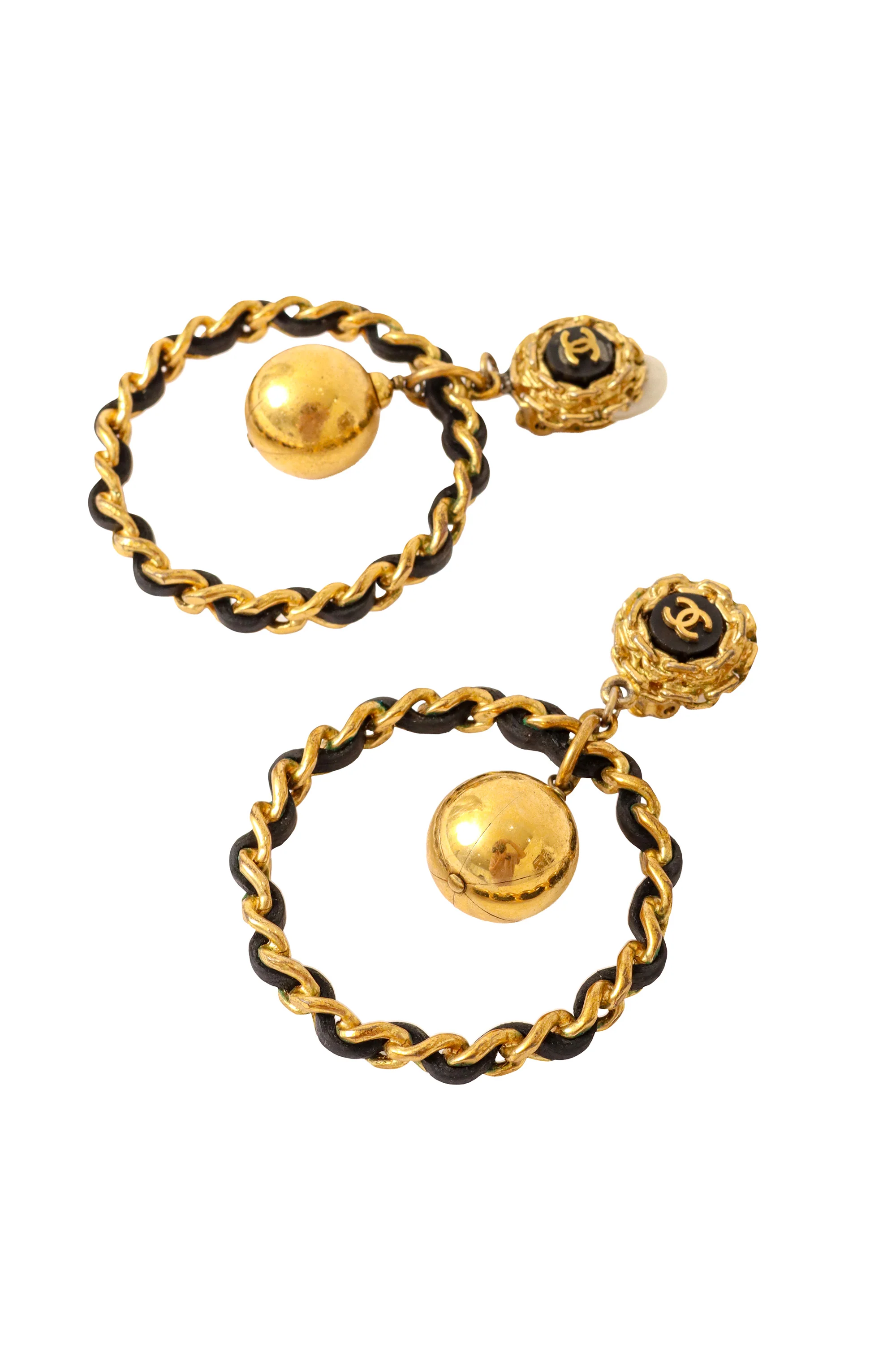 1992 C Leather Chain Hoop Earrings - Image 4