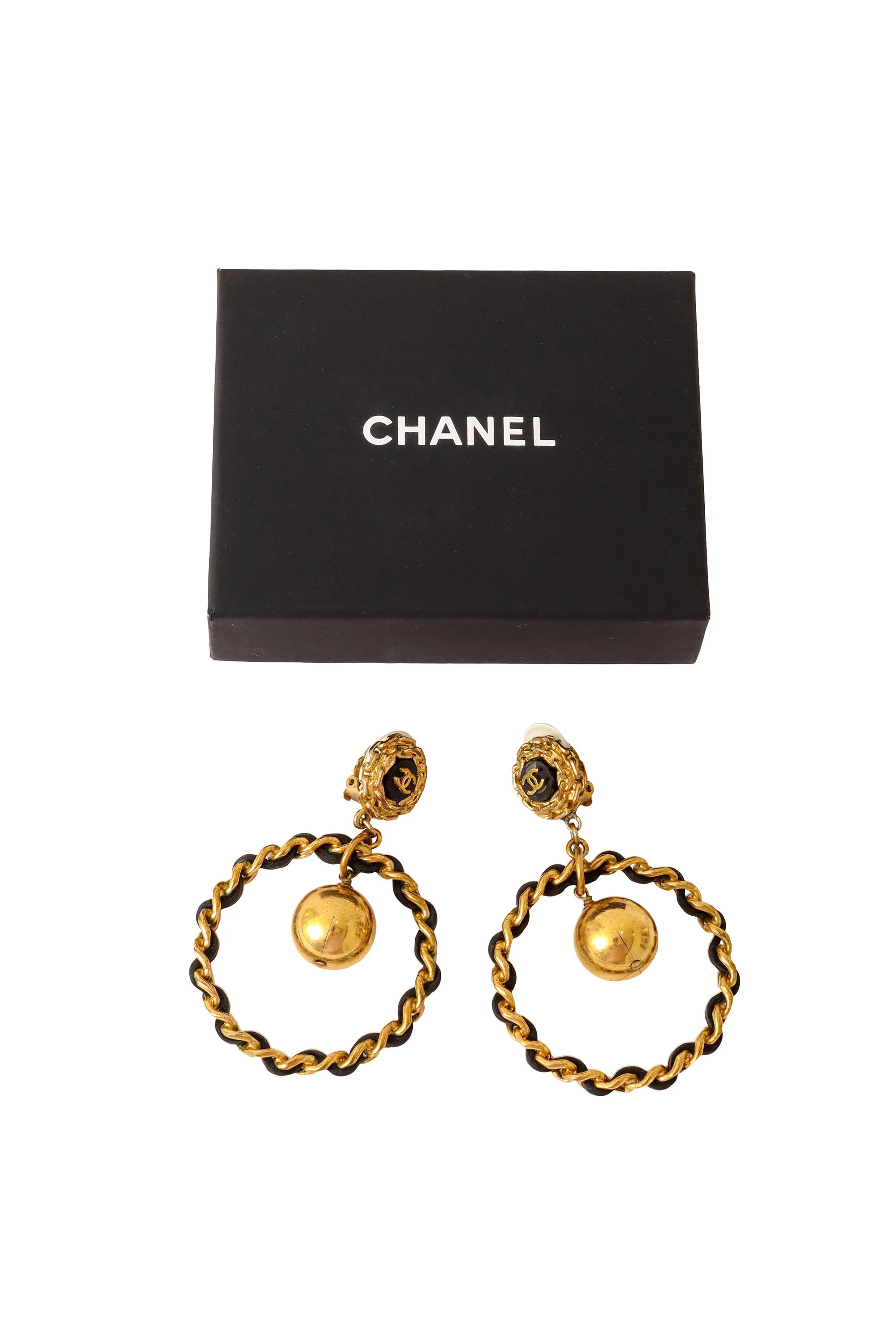 1992 C Leather Chain Hoop Earrings - Image 5