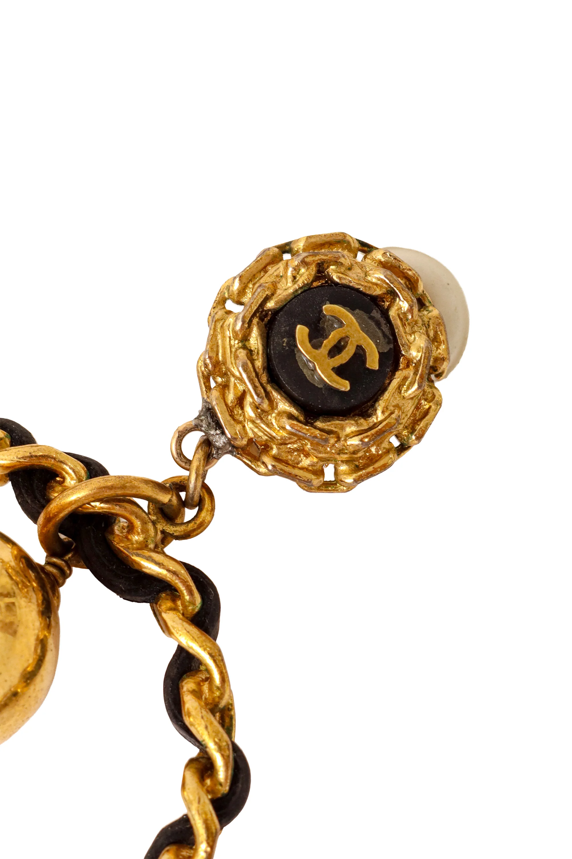 1992 C Leather Chain Hoop Earrings - Image 6