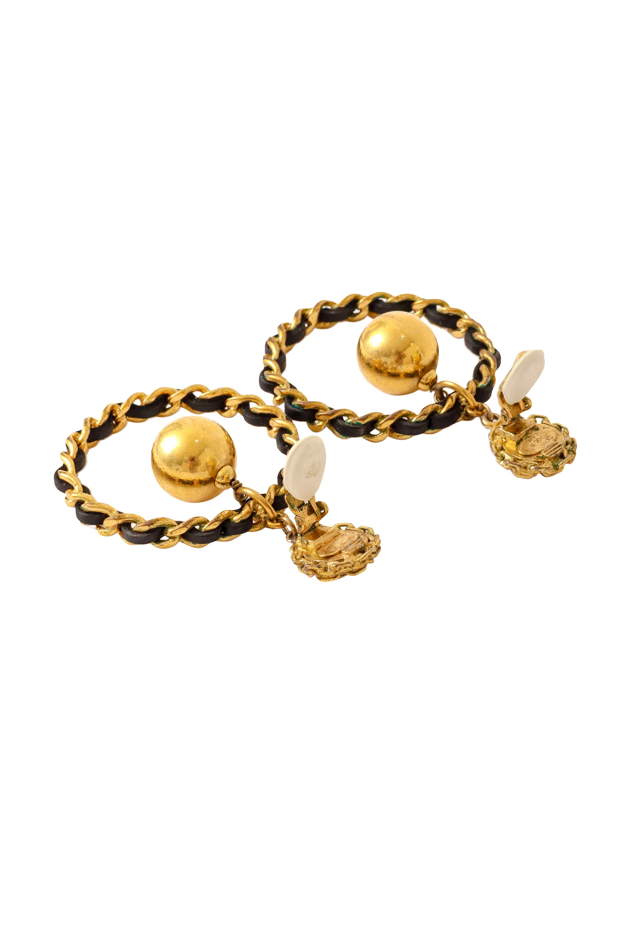 1992 C Leather Chain Hoop Earrings - Image 7