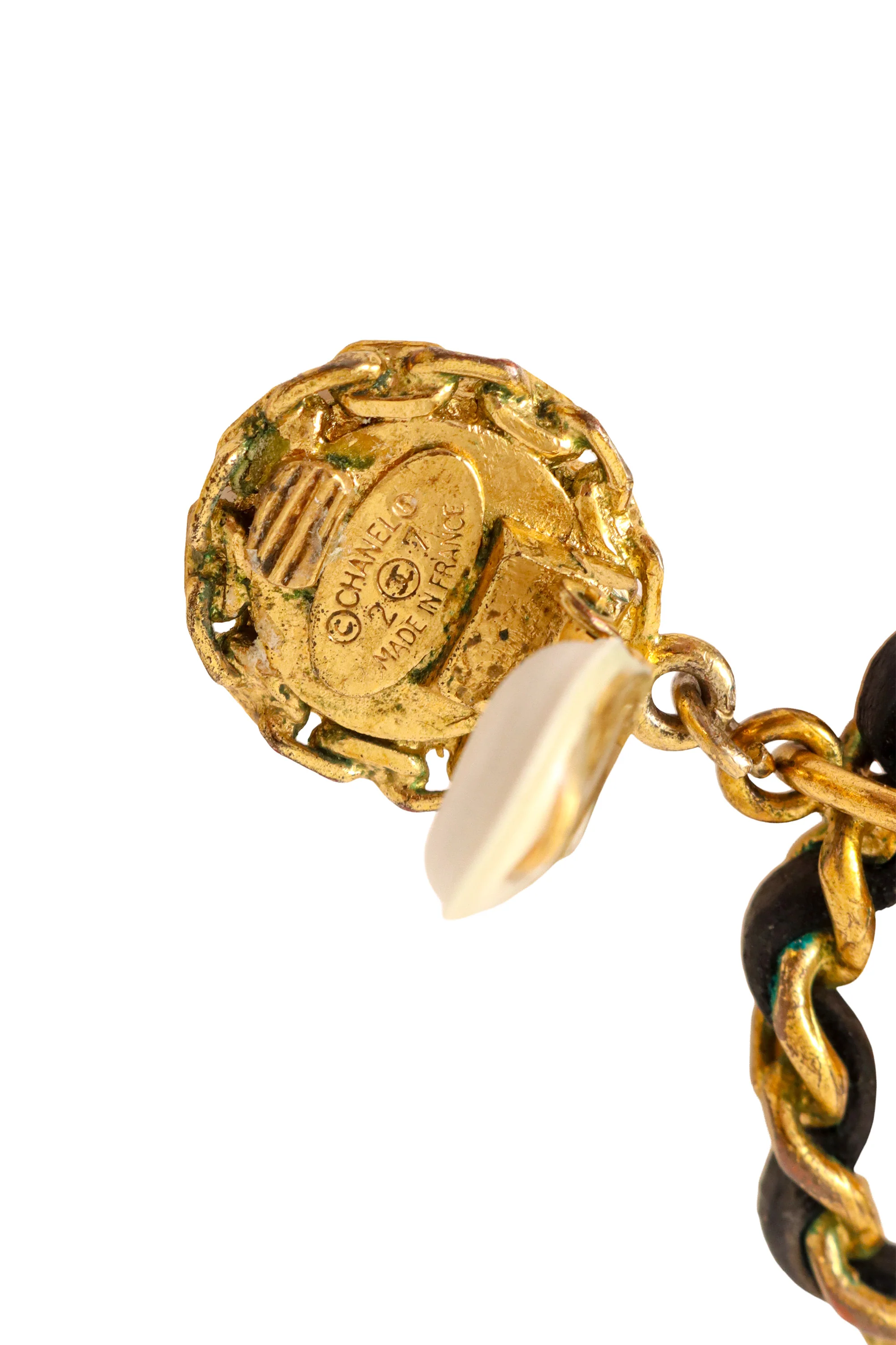 1992 C Leather Chain Hoop Earrings - Image 8