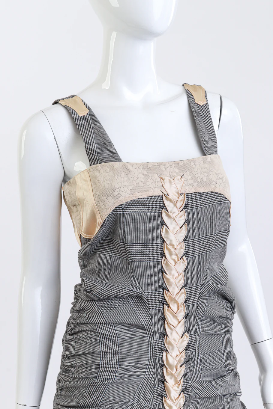 2004 S Plaid Ruched Lace-Up Dress - Image 4