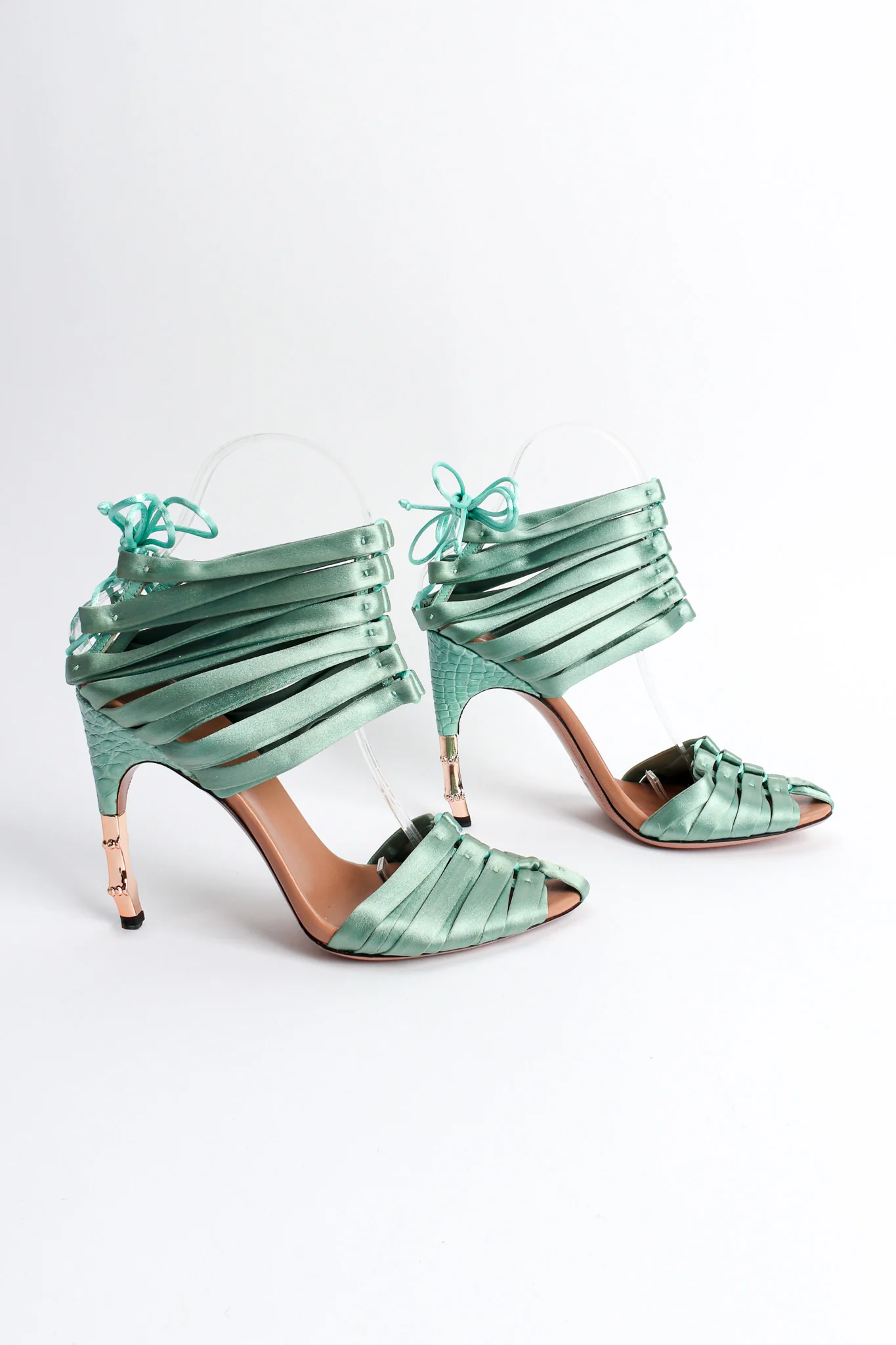 2004 S/S Satin Croc Lace Up Heels - Image 7