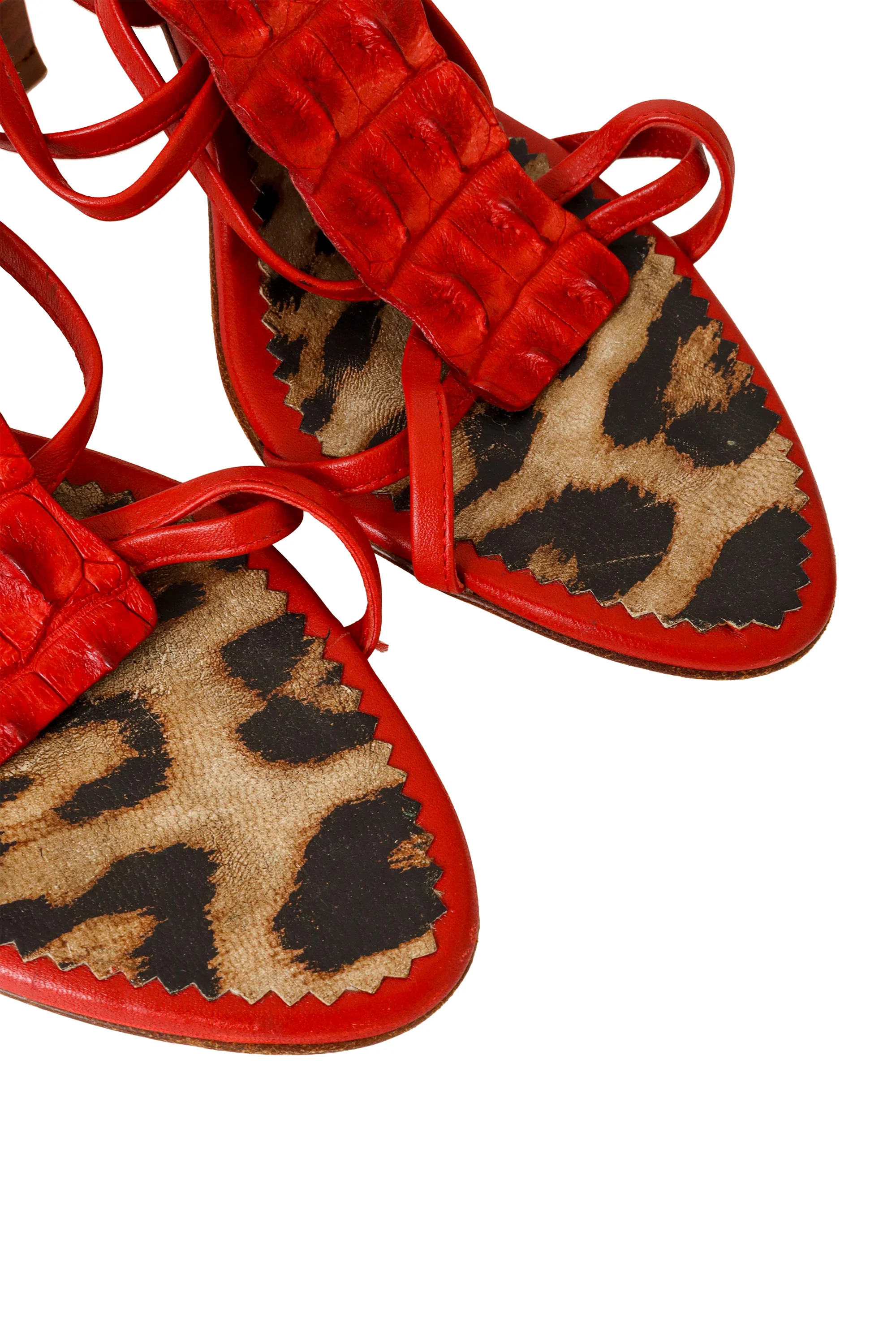 2005 S/S Red Strappy Crocodile Heels - Image 6
