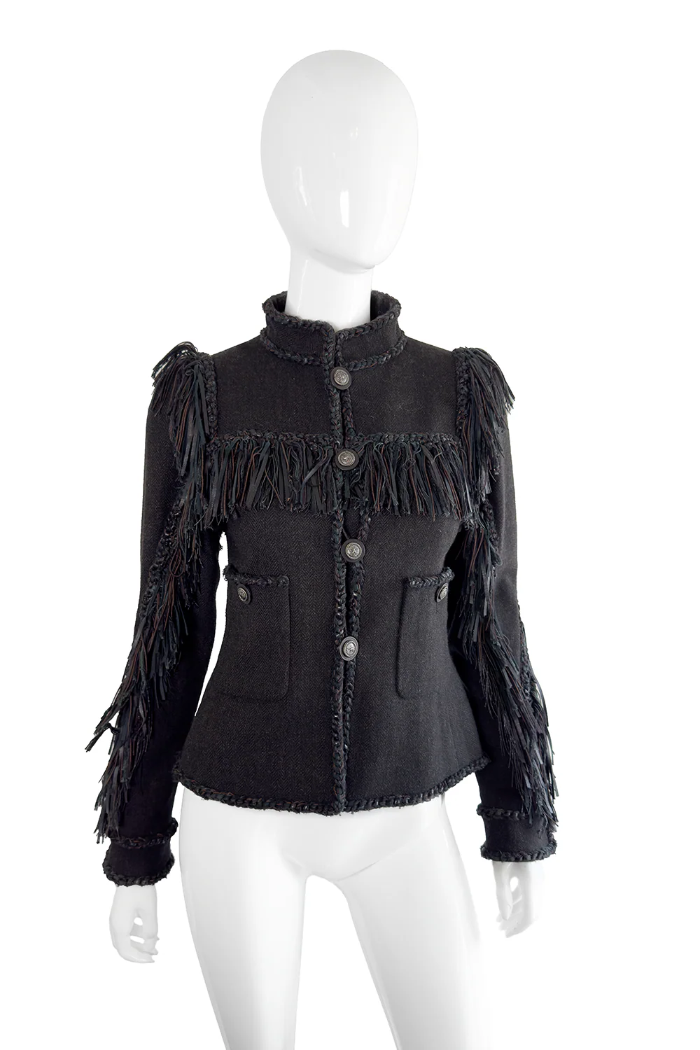 2014 Pre-Fall Herringbone Leather Fringe Jacket