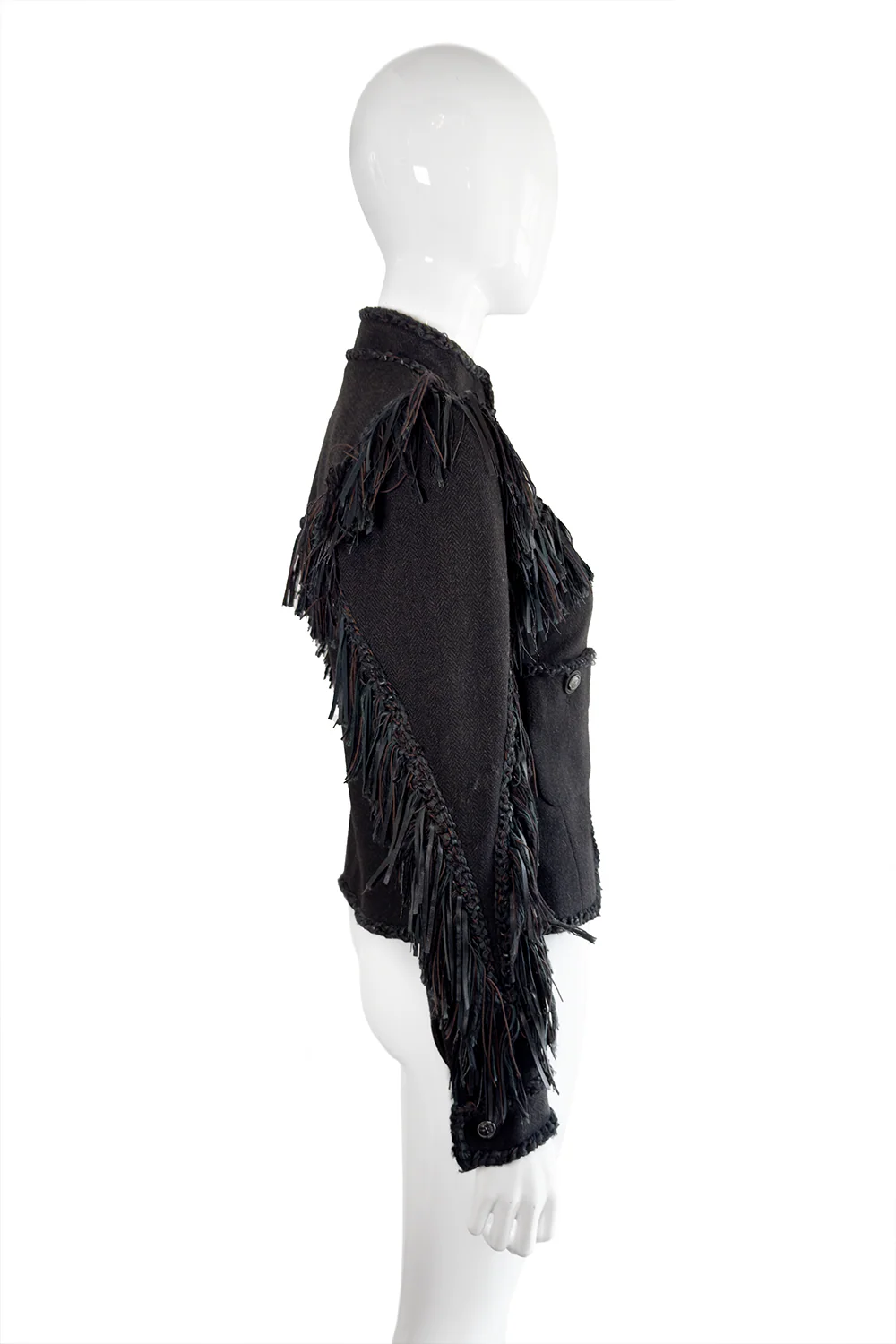 2014 Pre-Fall Herringbone Leather Fringe Jacket - Image 3