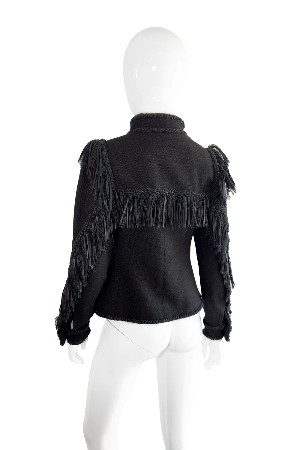 2014 Pre-Fall Herringbone Leather Fringe Jacket - Image 4