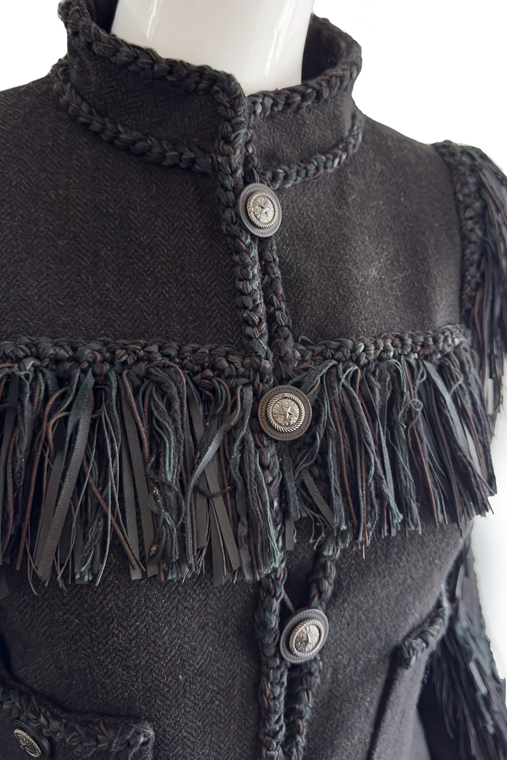 2014 Pre-Fall Herringbone Leather Fringe Jacket - Image 6