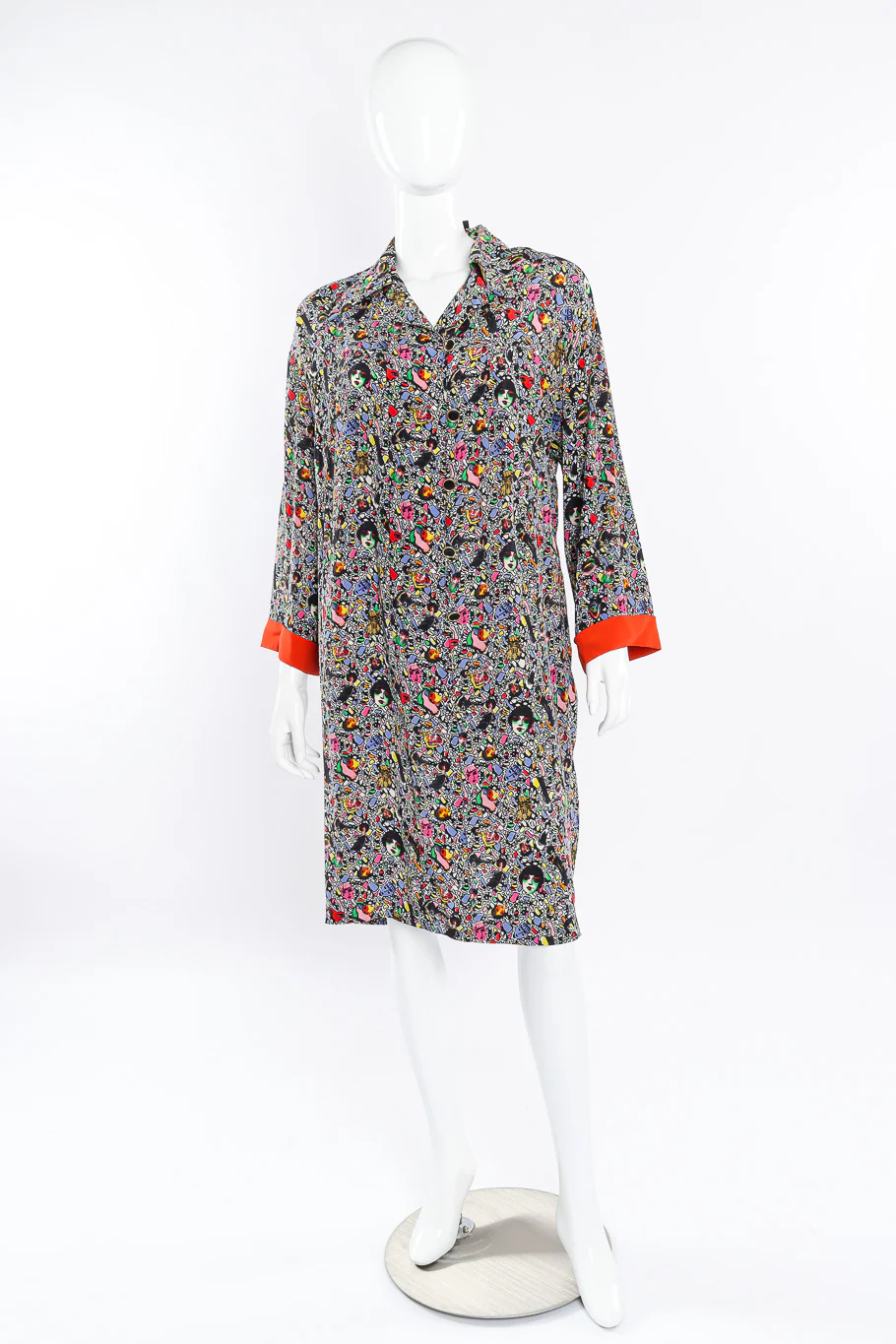 Abstract Face Print Silk Dress - Image 2