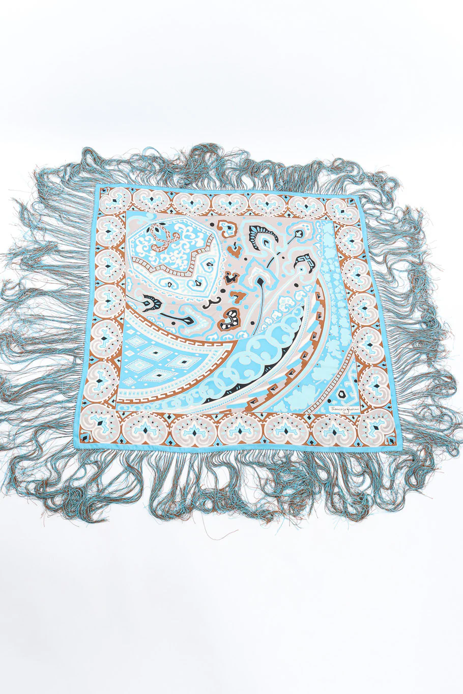 Abstract Geo Leaf Silk Fringe Shawl - Image 2