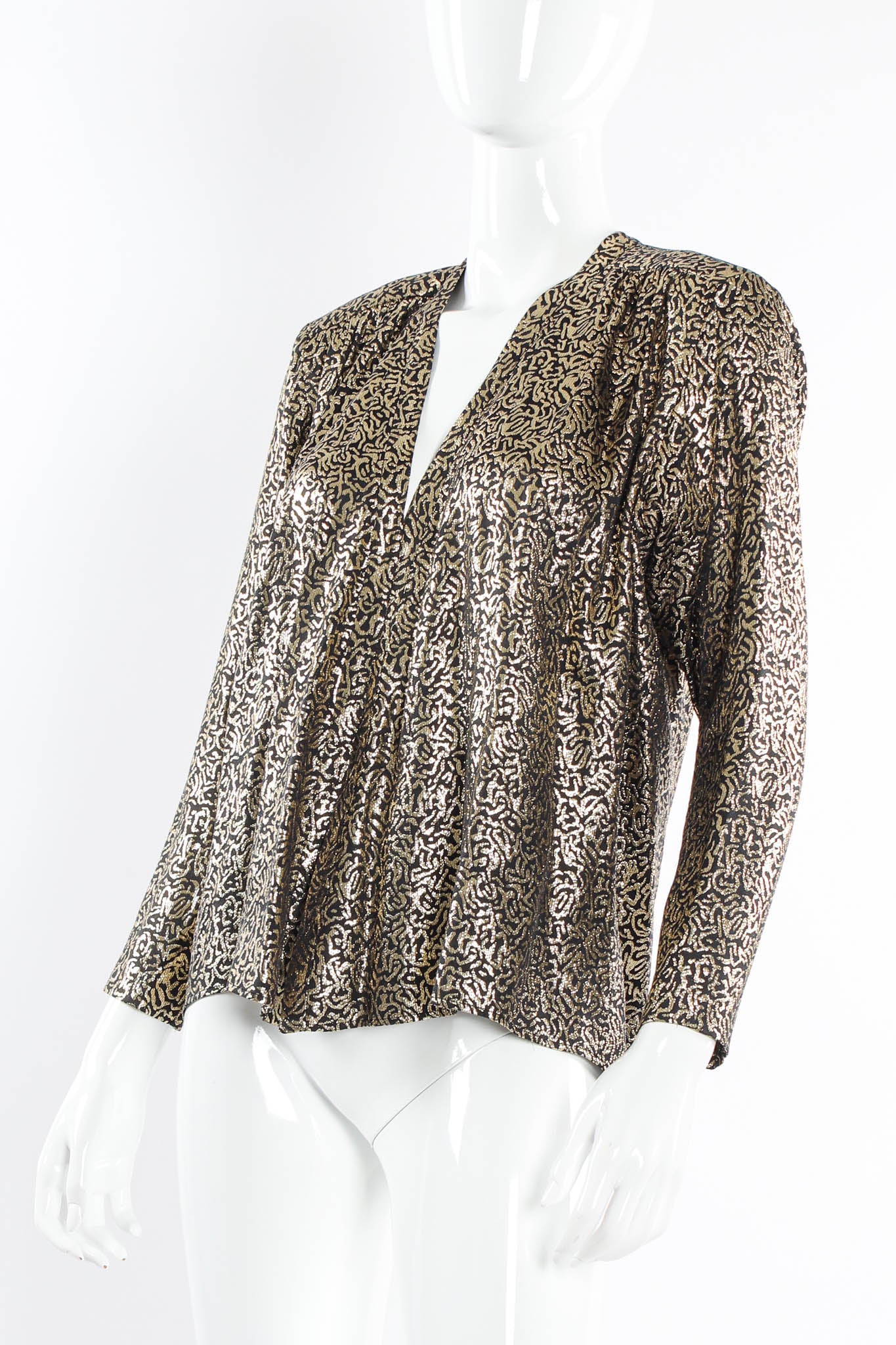 Abstract Lamé Open Wrap Blouse - Image 2