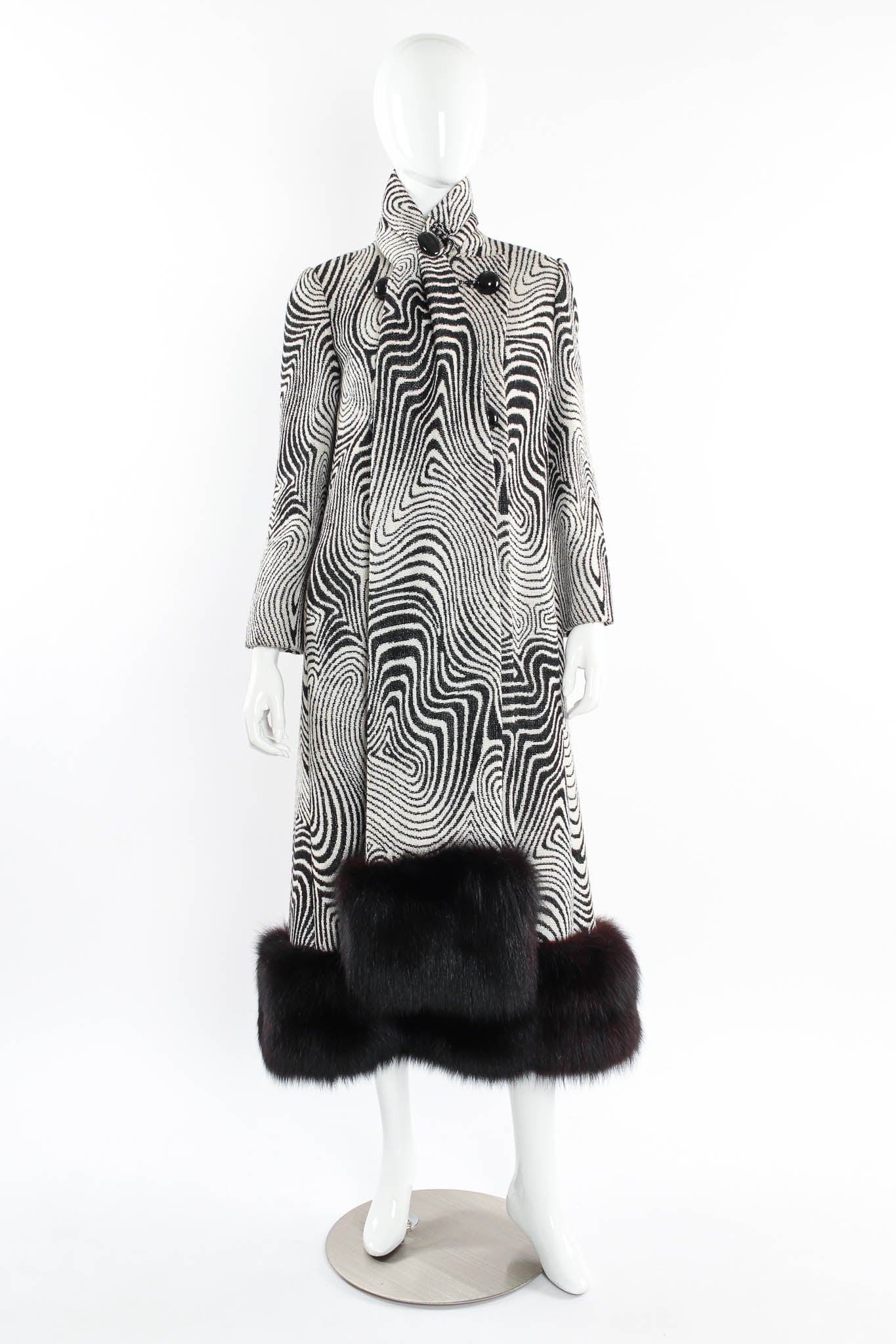 Abstract Moiré Wool Coat & Stole Set