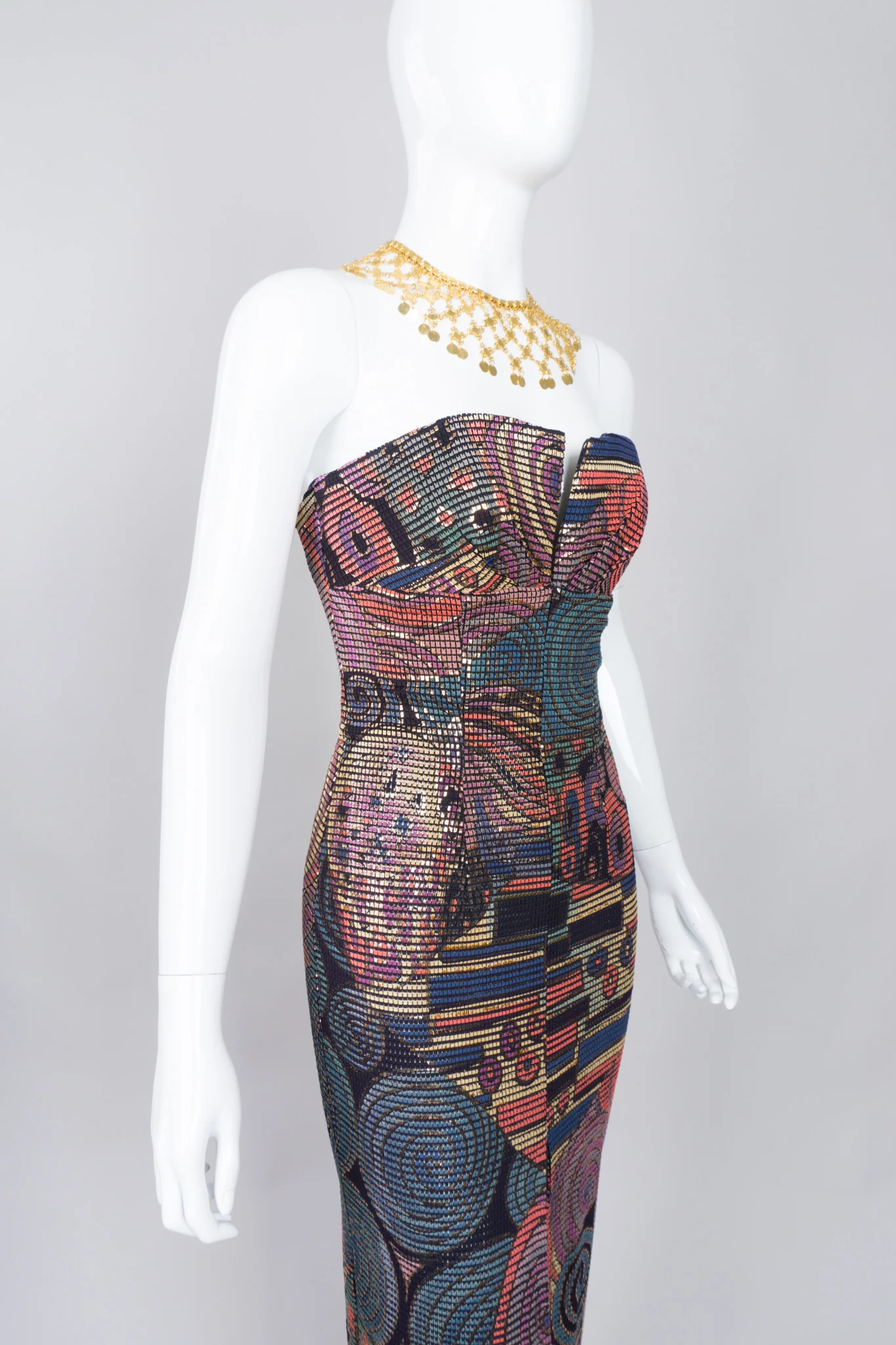 Abstract Mosaic Strapless Column Gown - Image 9