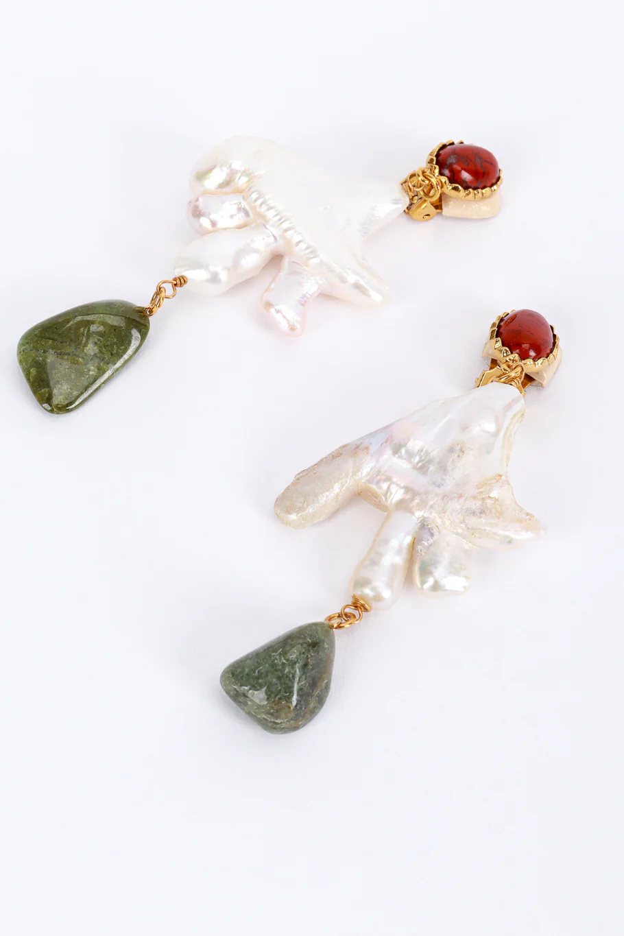 Abstract Pearl & Stone Drop Earrings - Image 3