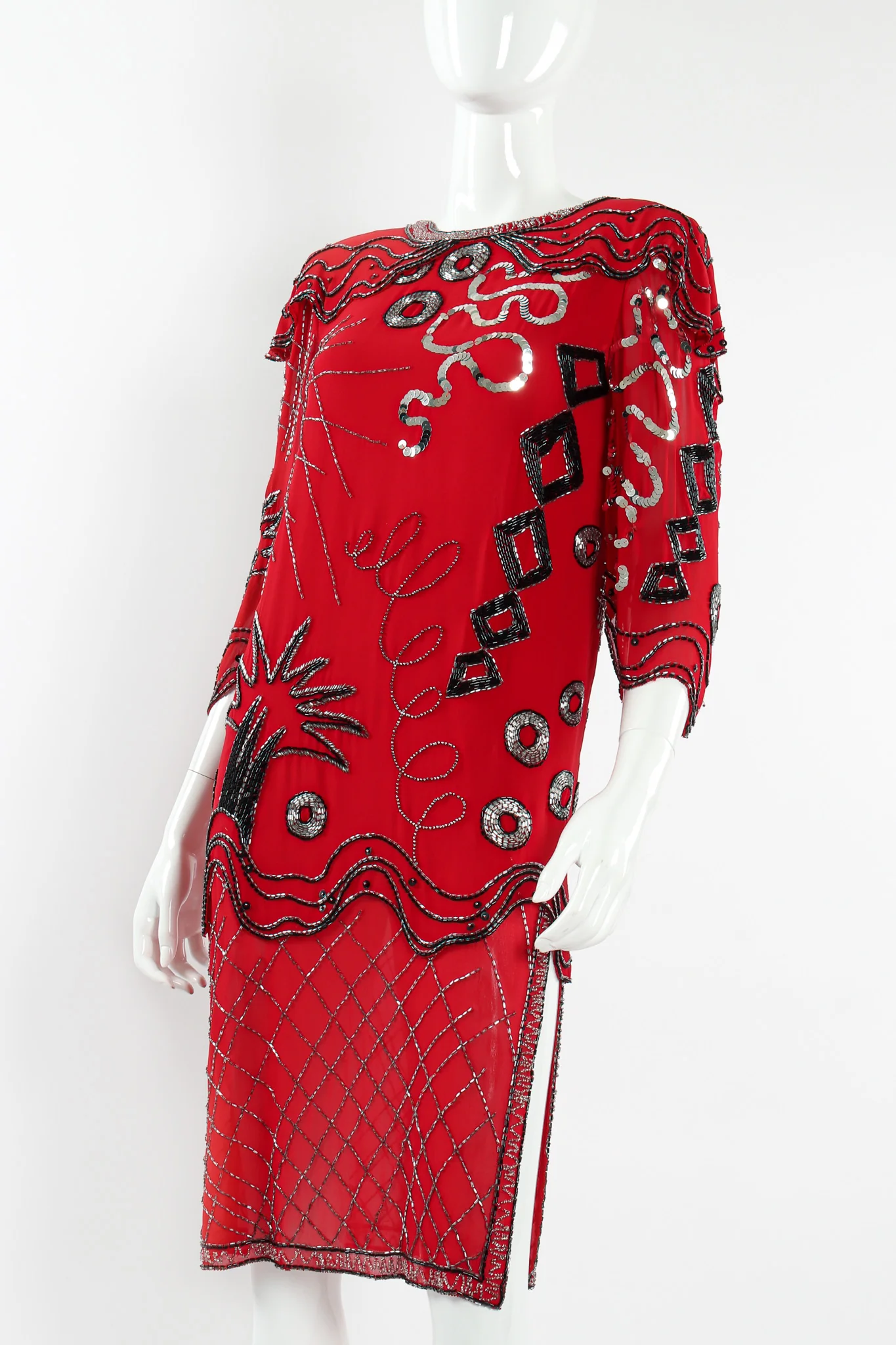 Abstract Sequin Bead Shift Dress - Image 2