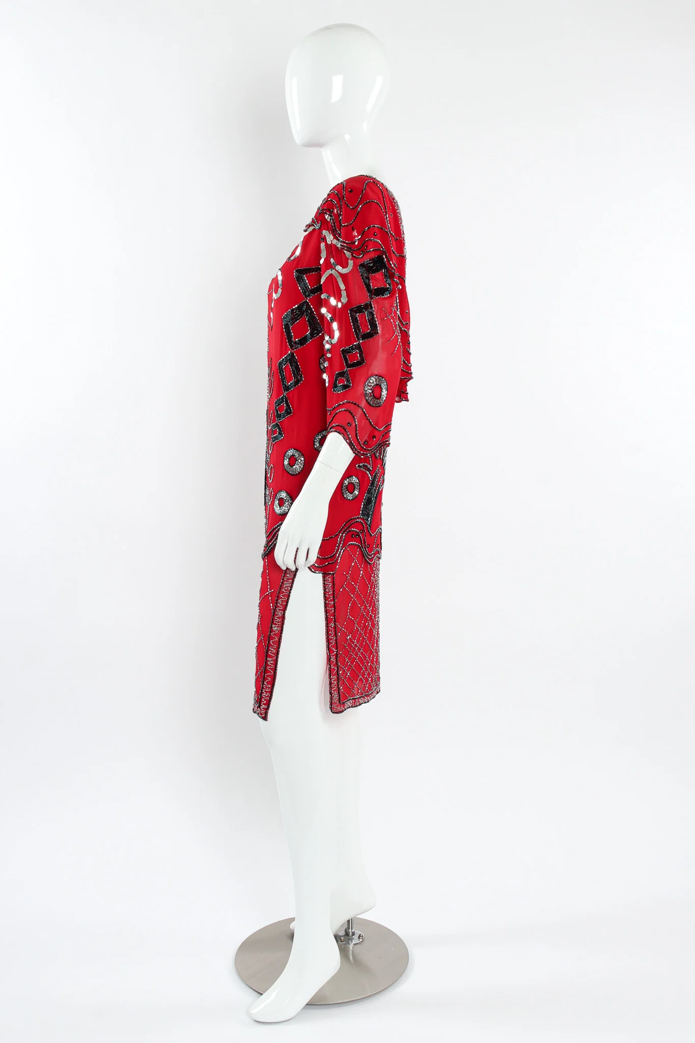 Abstract Sequin Bead Shift Dress - Image 4