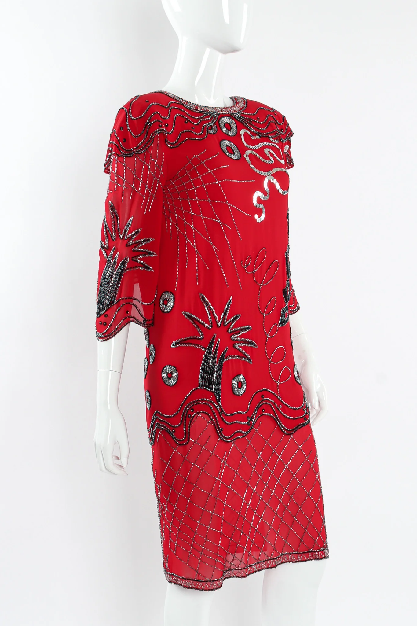 Abstract Sequin Bead Shift Dress - Image 5