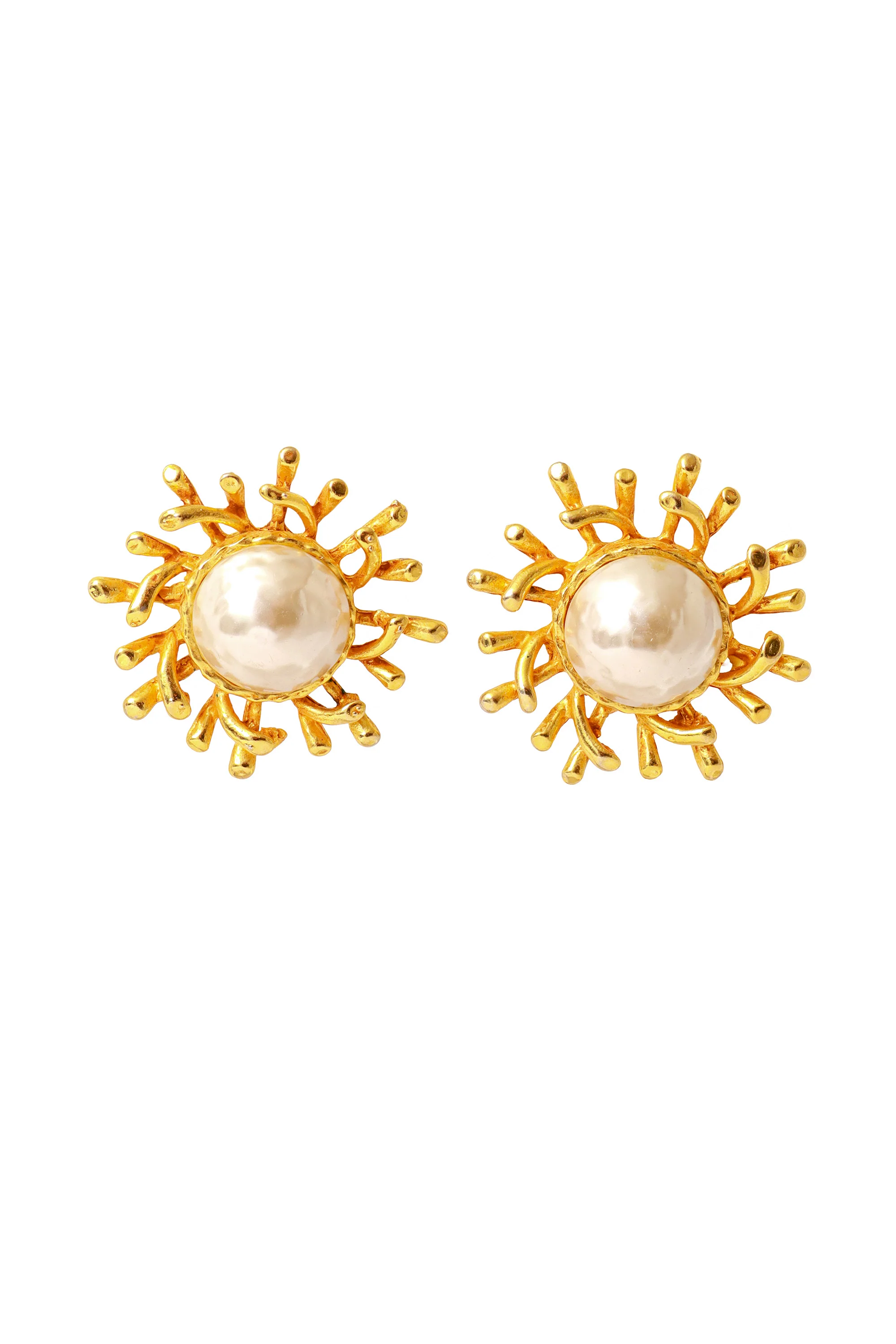 Abstract Sun Pearl Button Earrings