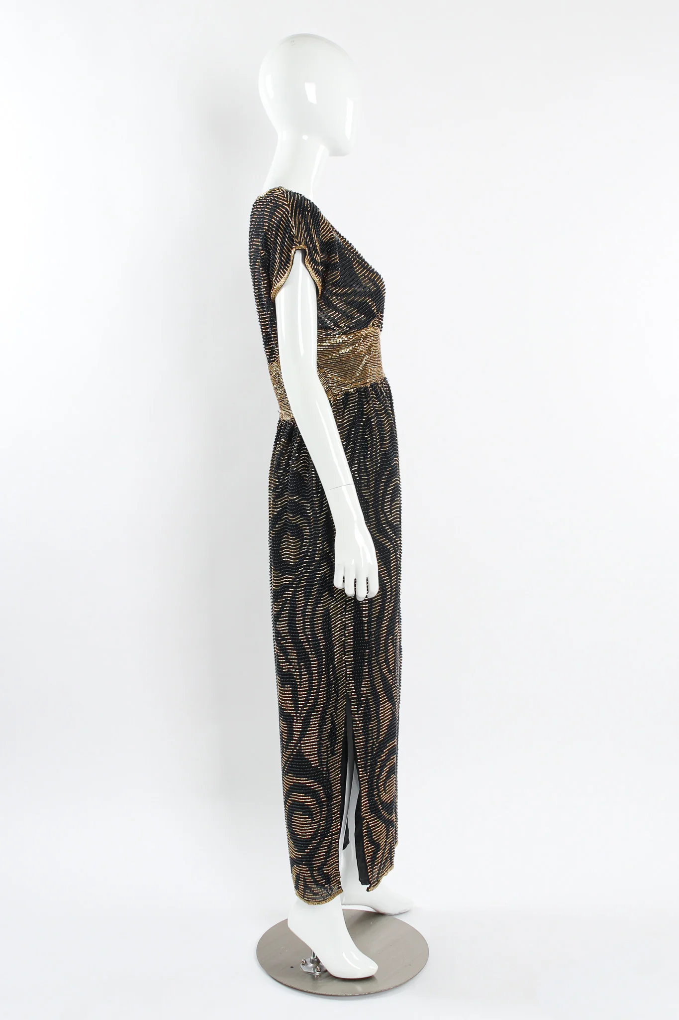 Abstract Swirl Beaded Silk Dress - Image 4