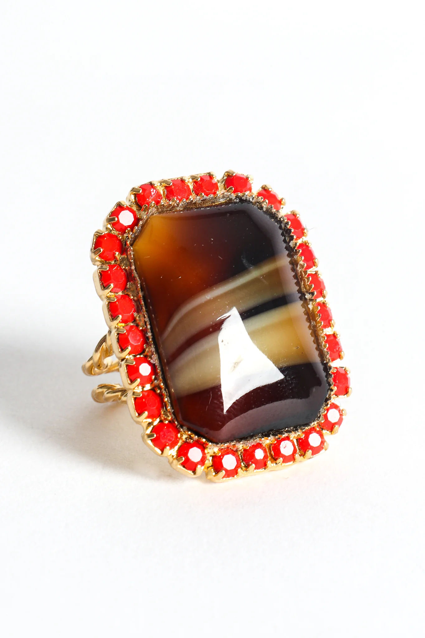 Agate Cabochon Rhinestone Cocktail Ring - Image 5