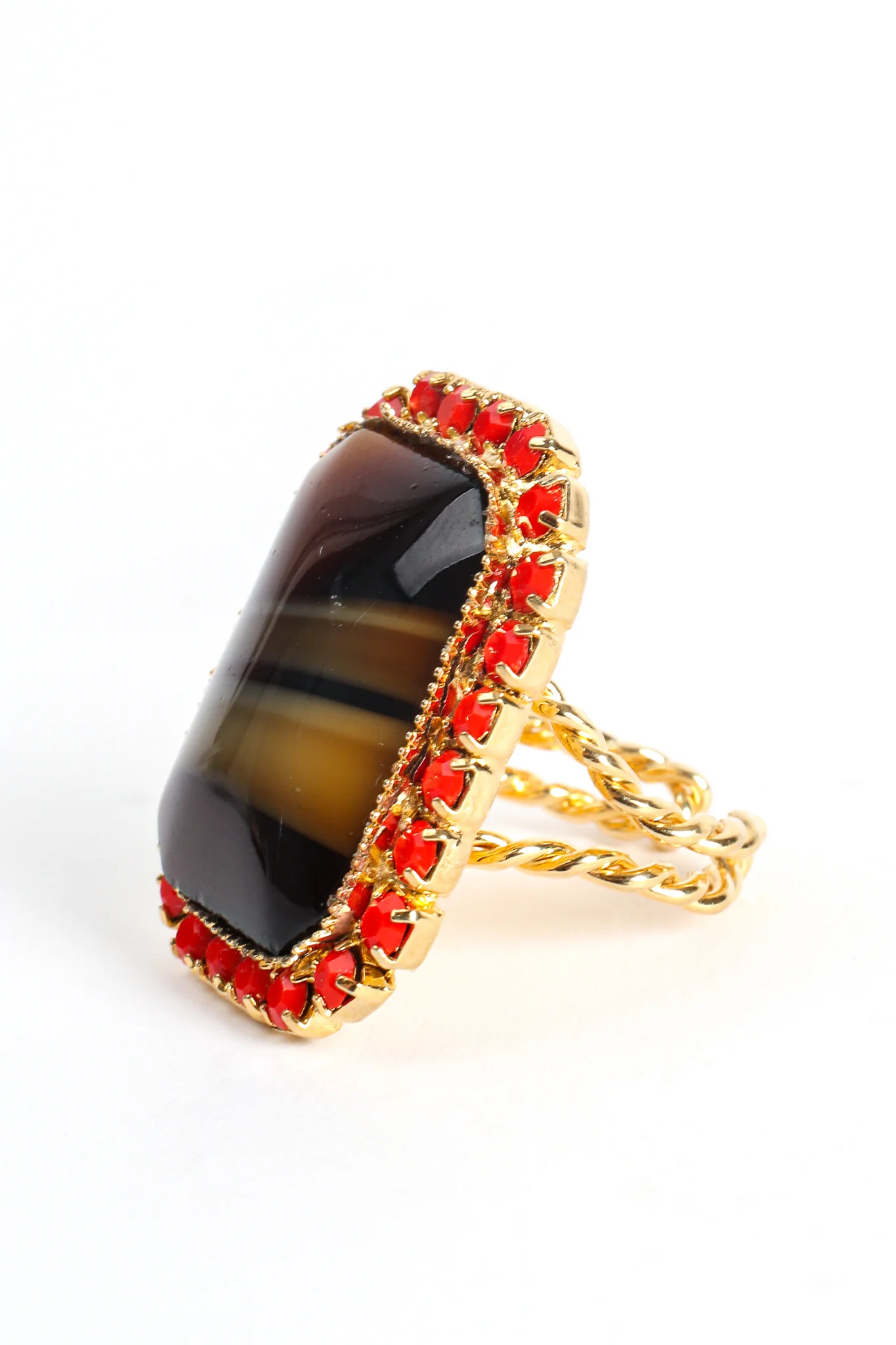 Agate Cabochon Rhinestone Cocktail Ring - Image 6