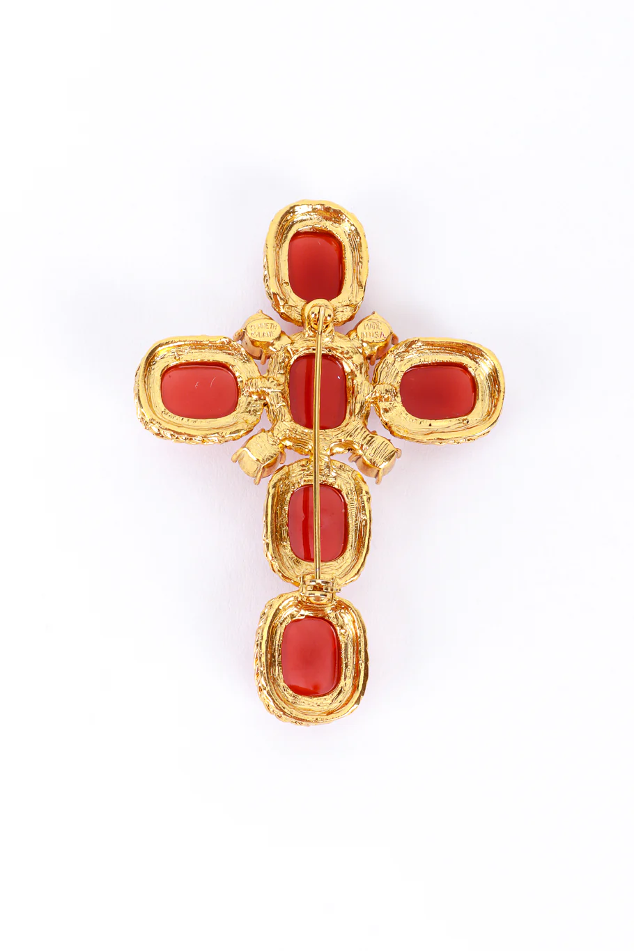 Amber Gripoix & Rhinestone Cross Brooch - Image 3