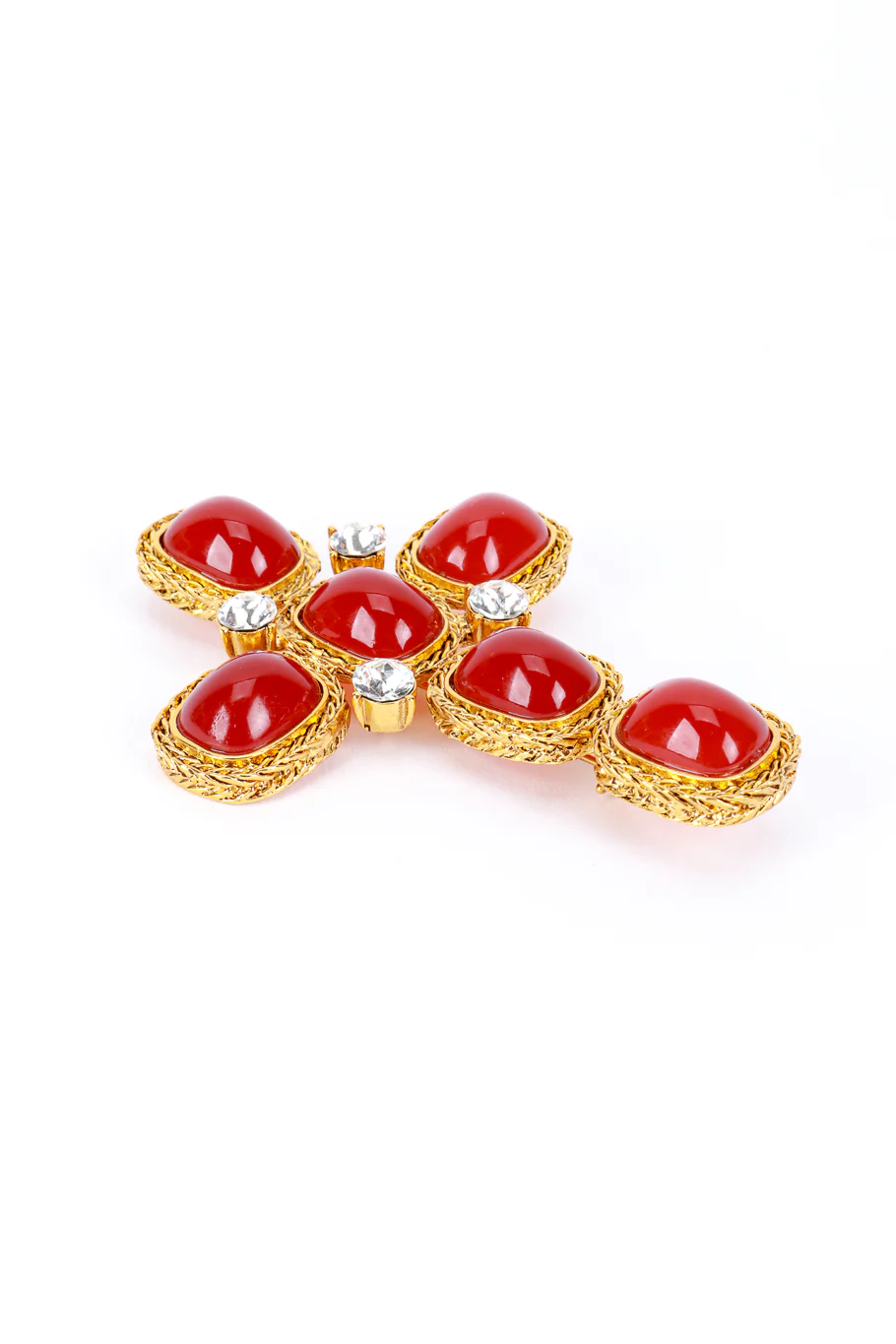 Amber Gripoix & Rhinestone Cross Brooch - Image 4