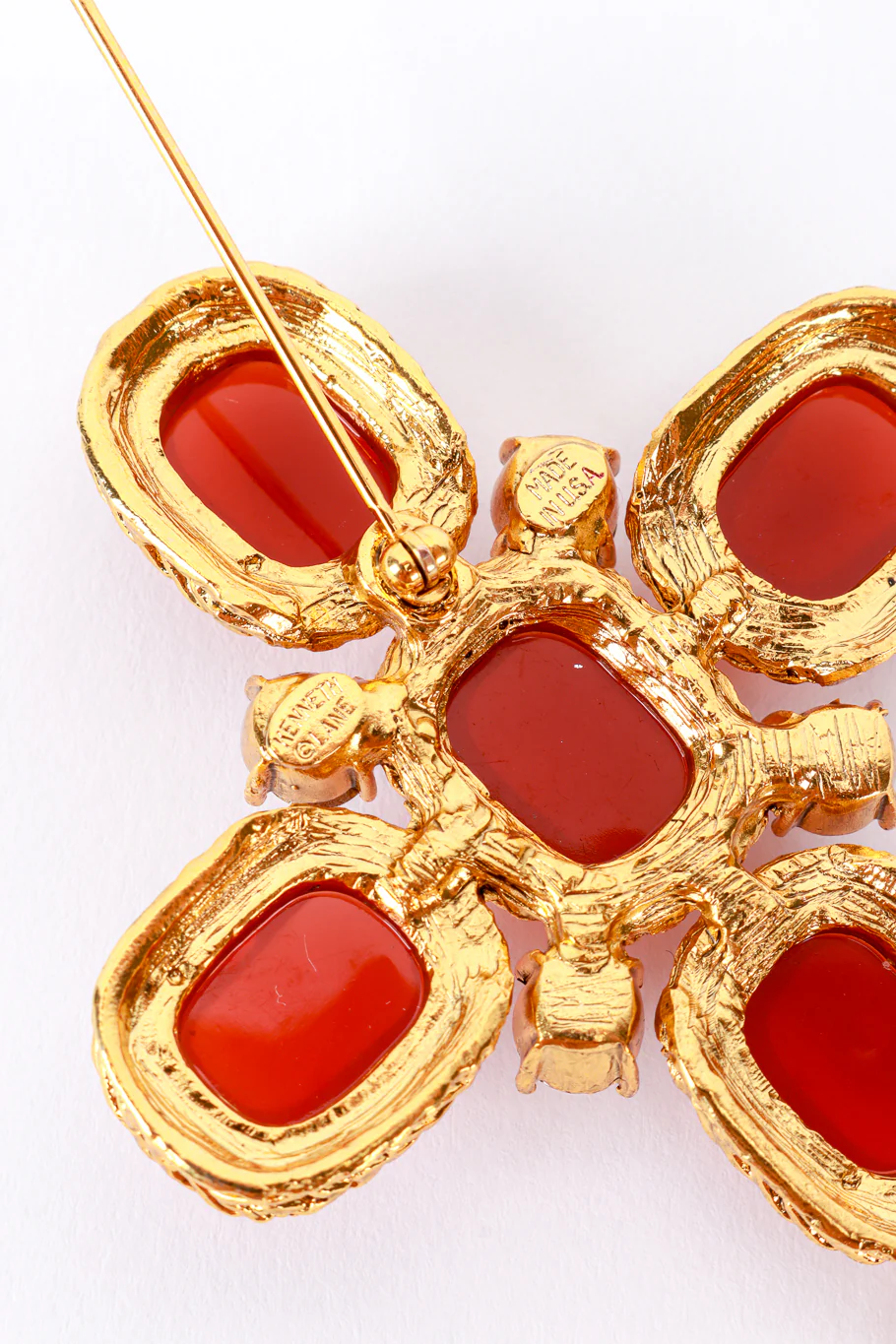 Amber Gripoix & Rhinestone Cross Brooch - Image 7
