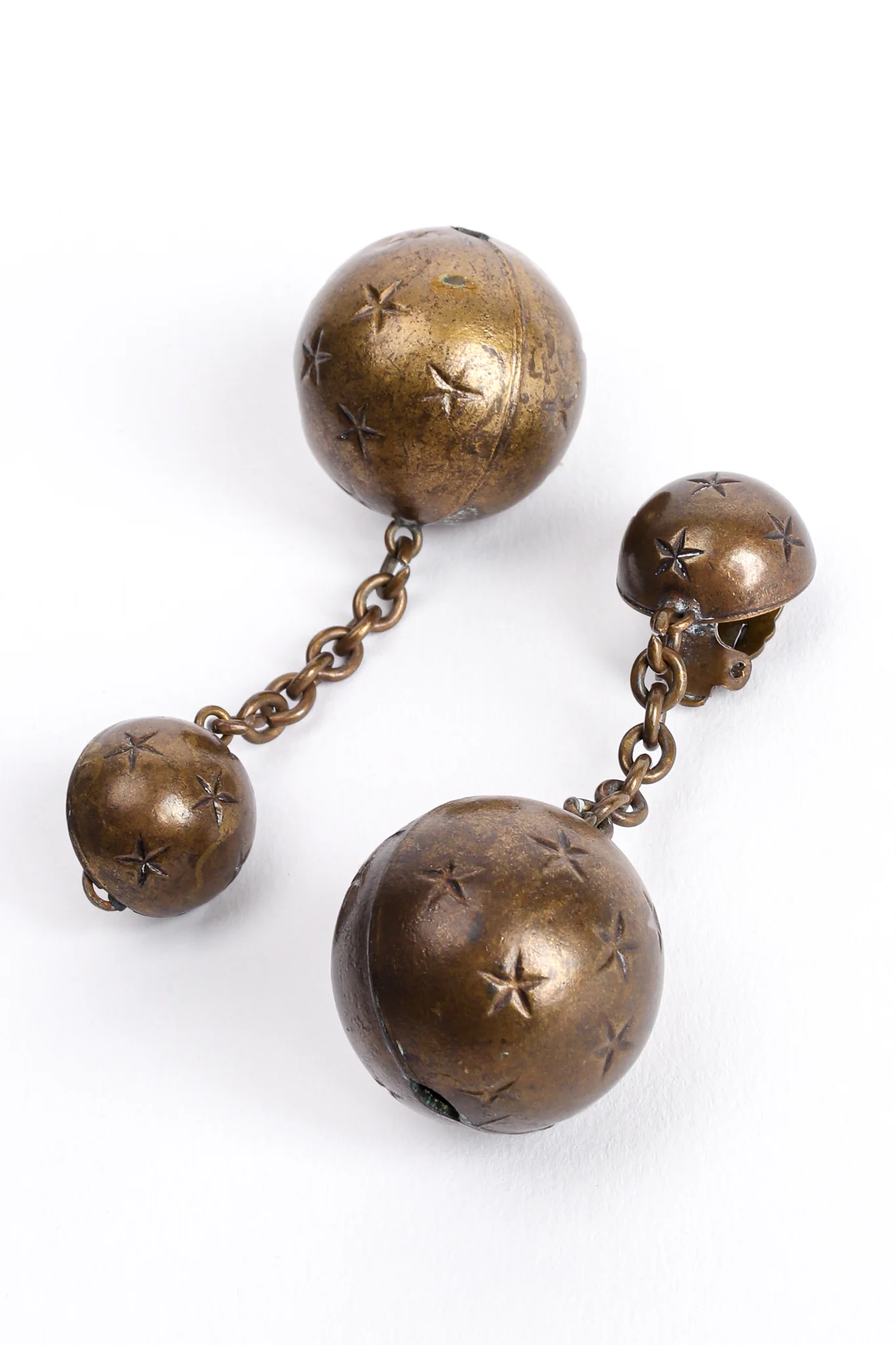 Antiqued Brass Starry Ball Drop Earrings - Image 3