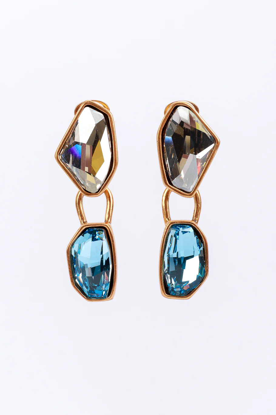 Aqua Color Block Geo Gem Drop Earrings