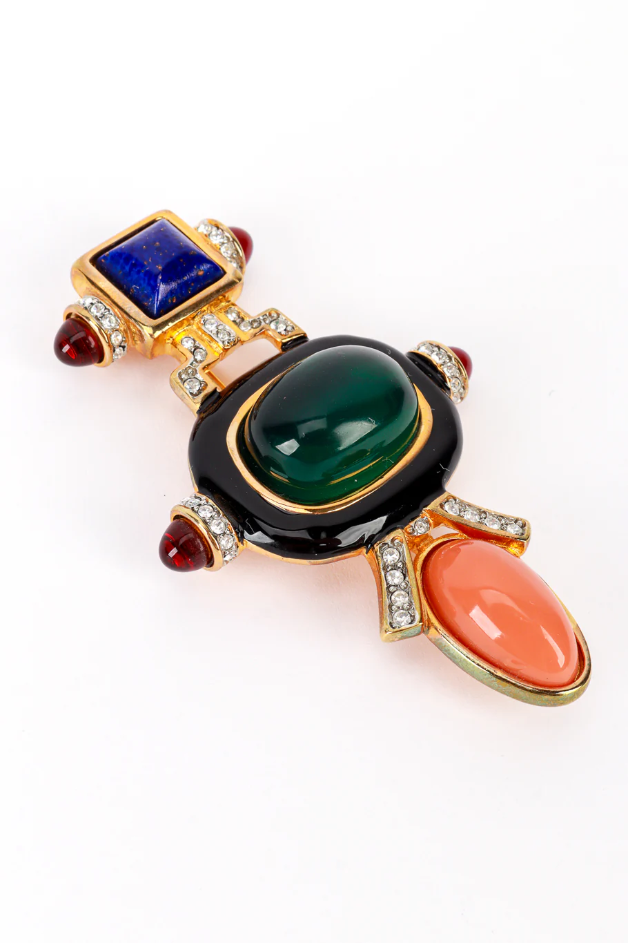Art Deco Emerald Cabochon Bar Brooch - Image 3