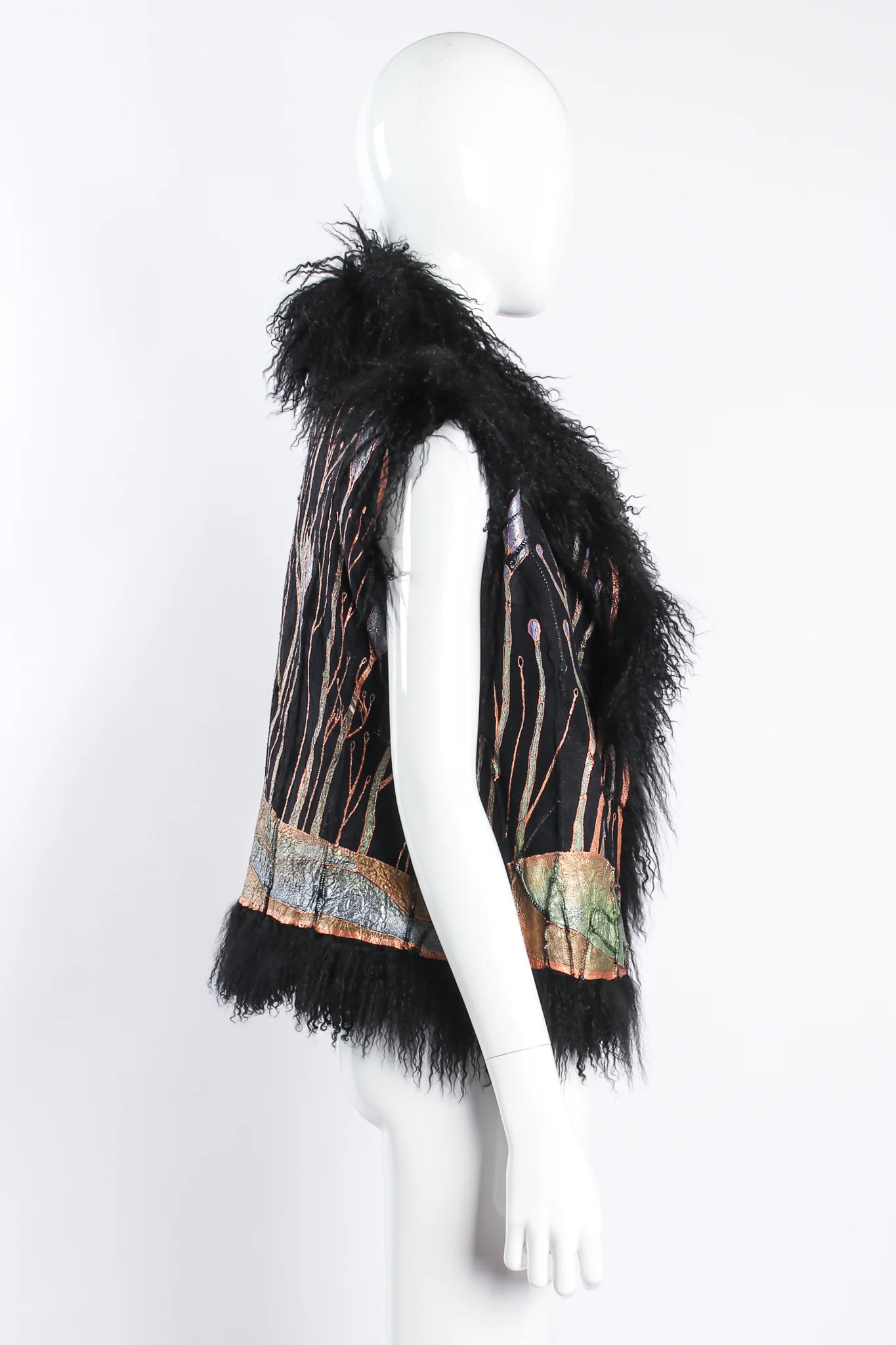 Art Nouveau Painted Mongolian Fur Vest - Image 3