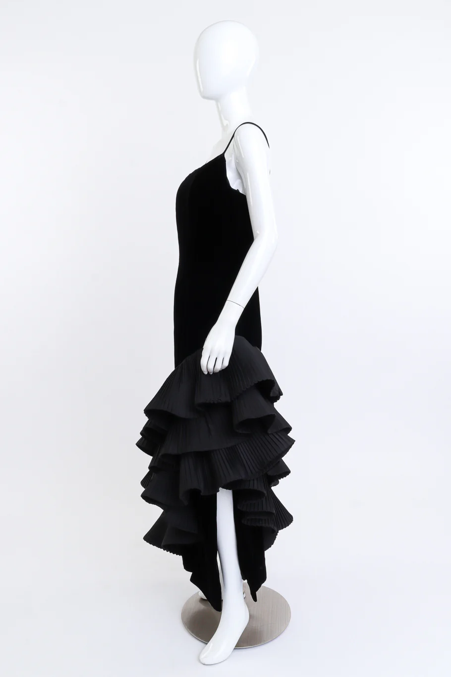 Asymmetric Ruffle Velvet Dress - Image 3