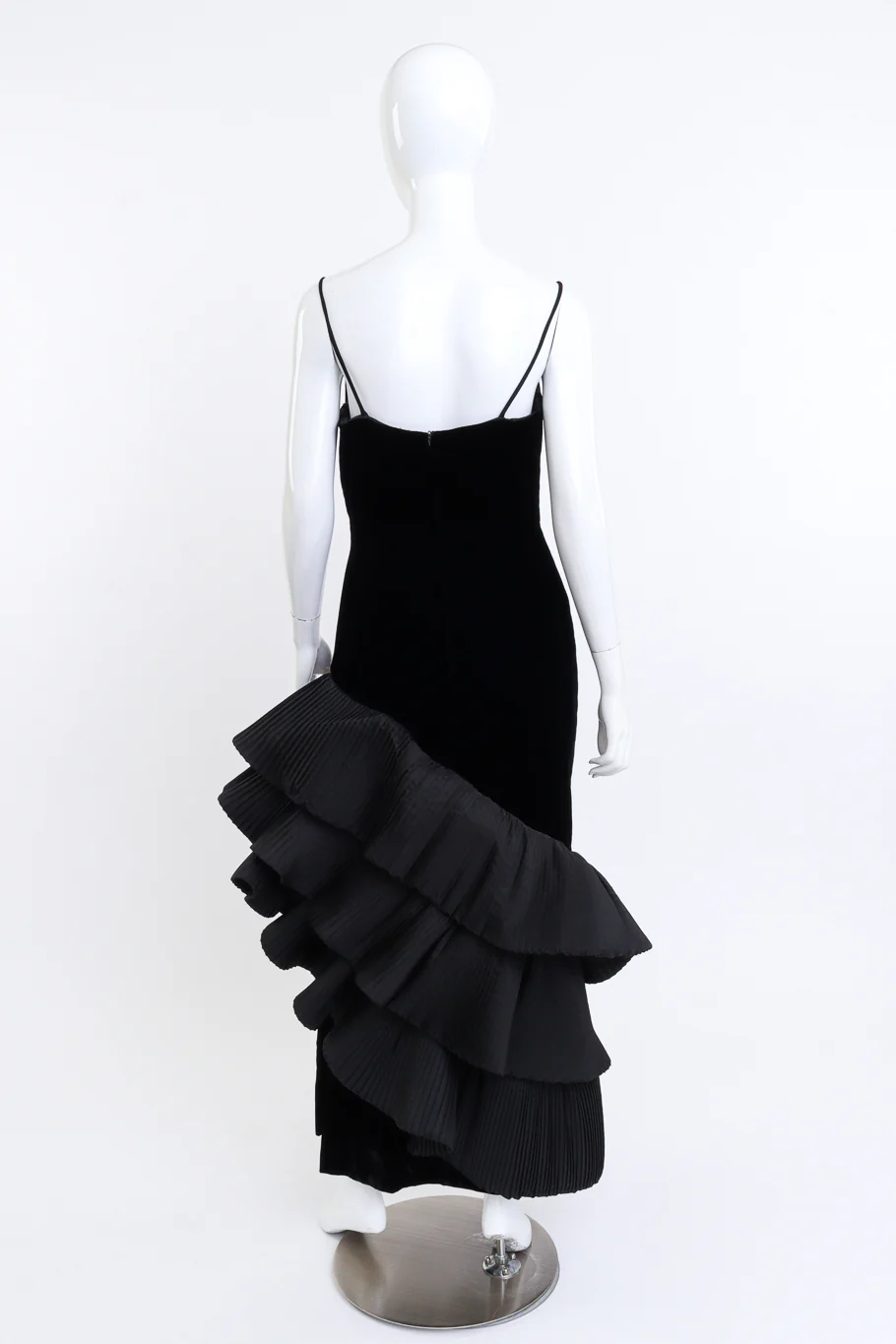 Asymmetric Ruffle Velvet Dress - Image 4