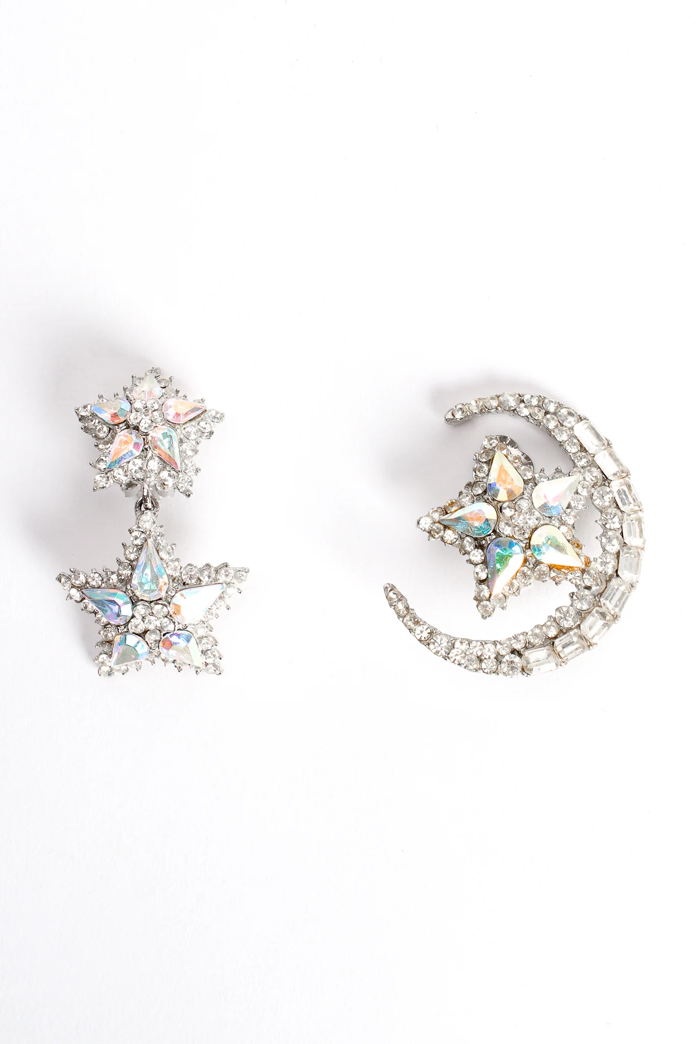 Asymmetrical Crystal Moon & Star Earrings - Image 4