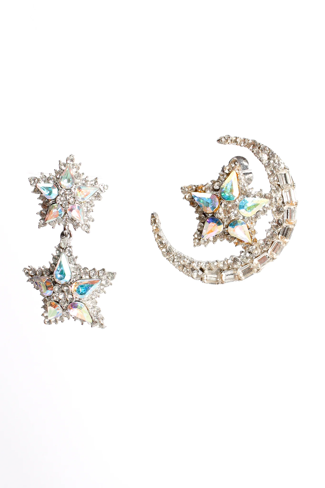 Asymmetrical Crystal Moon & Star Earrings - Image 5