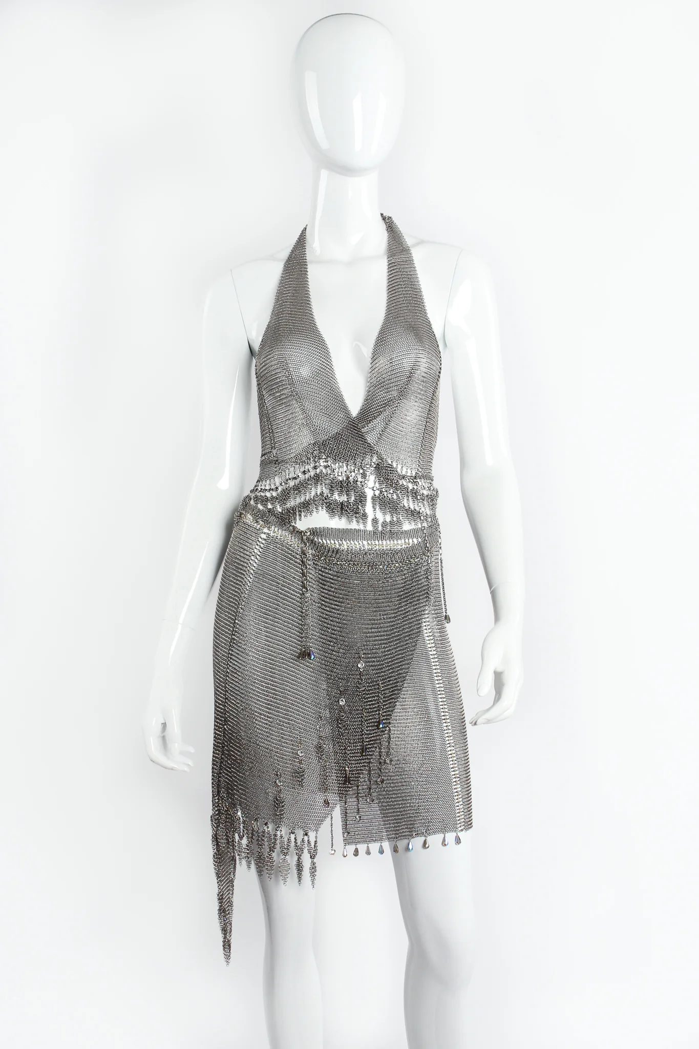 Asymmetrical Pewter Ring Mesh Wrap Skirt - Image 3