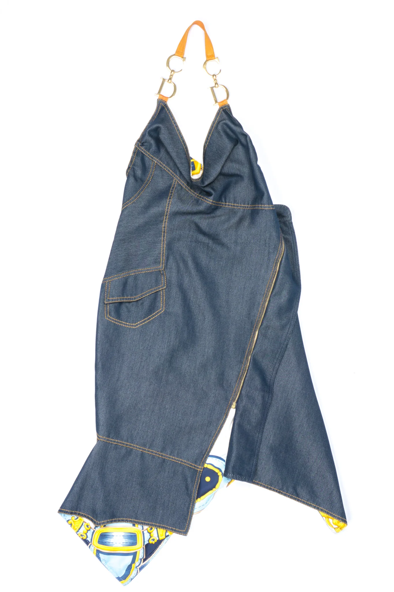 Asymmetrical Silk Denim Halter Dress - Image 12
