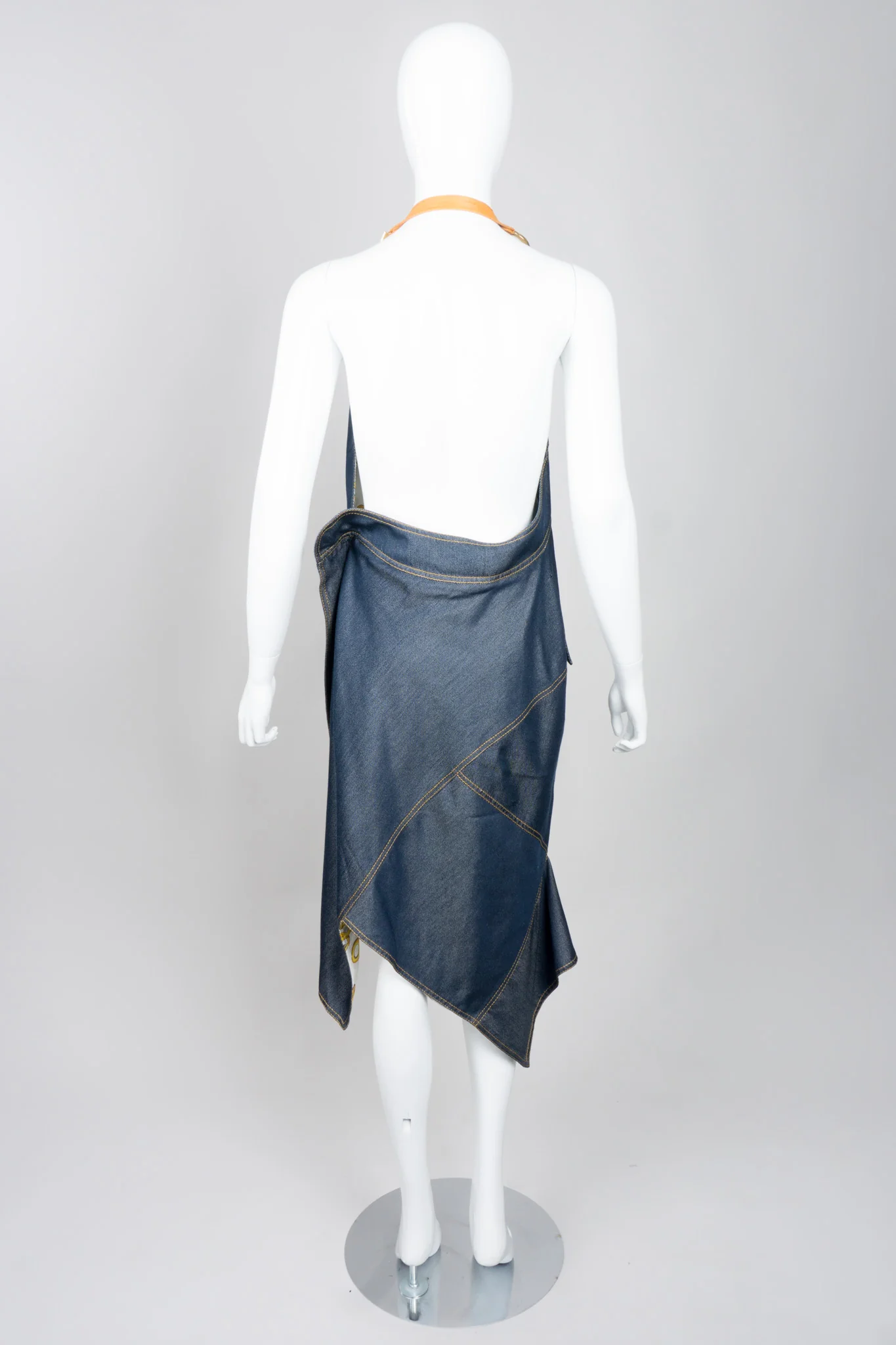 Asymmetrical Silk Denim Halter Dress - Image 6