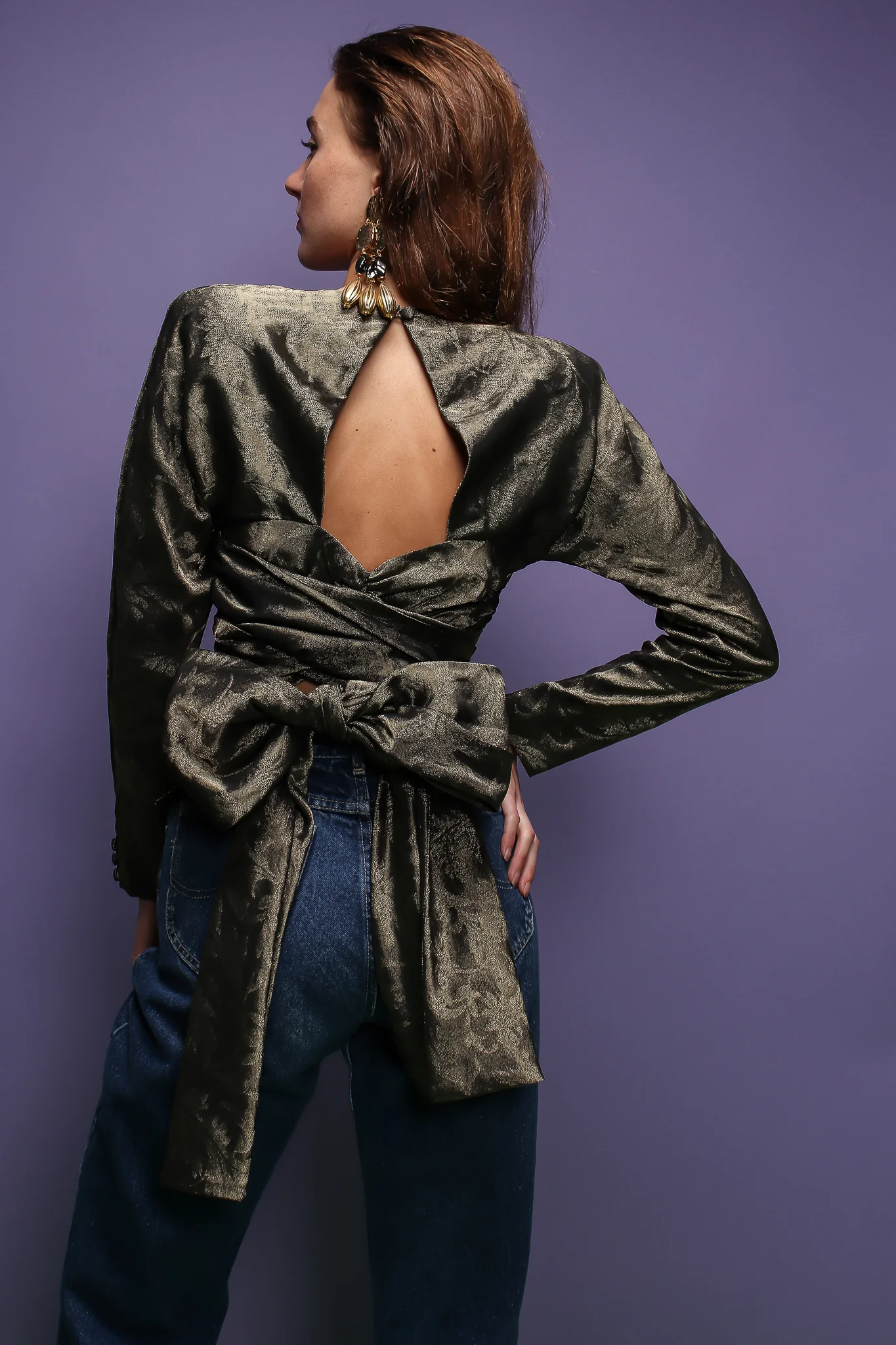 Backless Metallic Wrap Top - Image 2