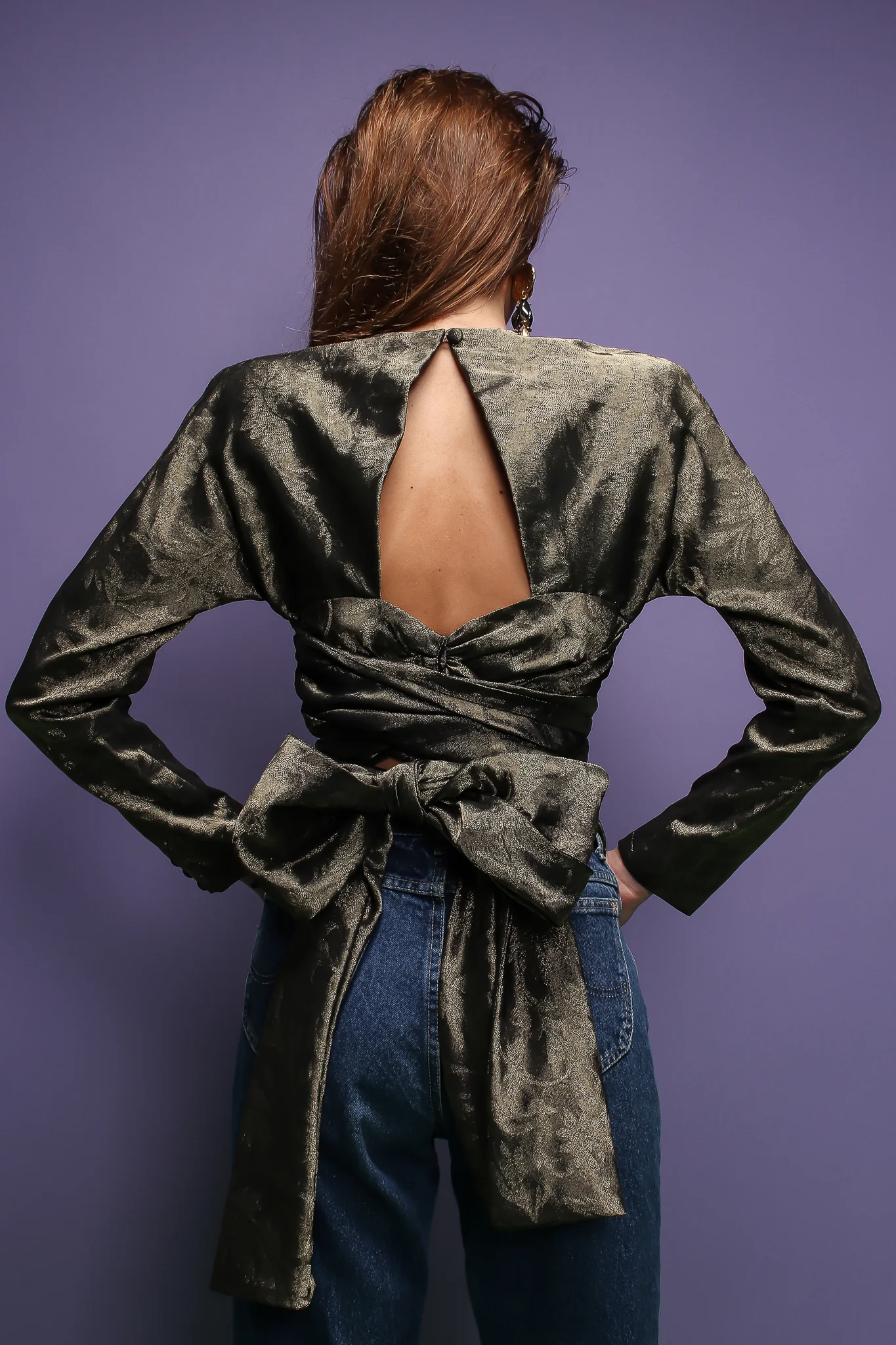 Backless Metallic Wrap Top - Image 6