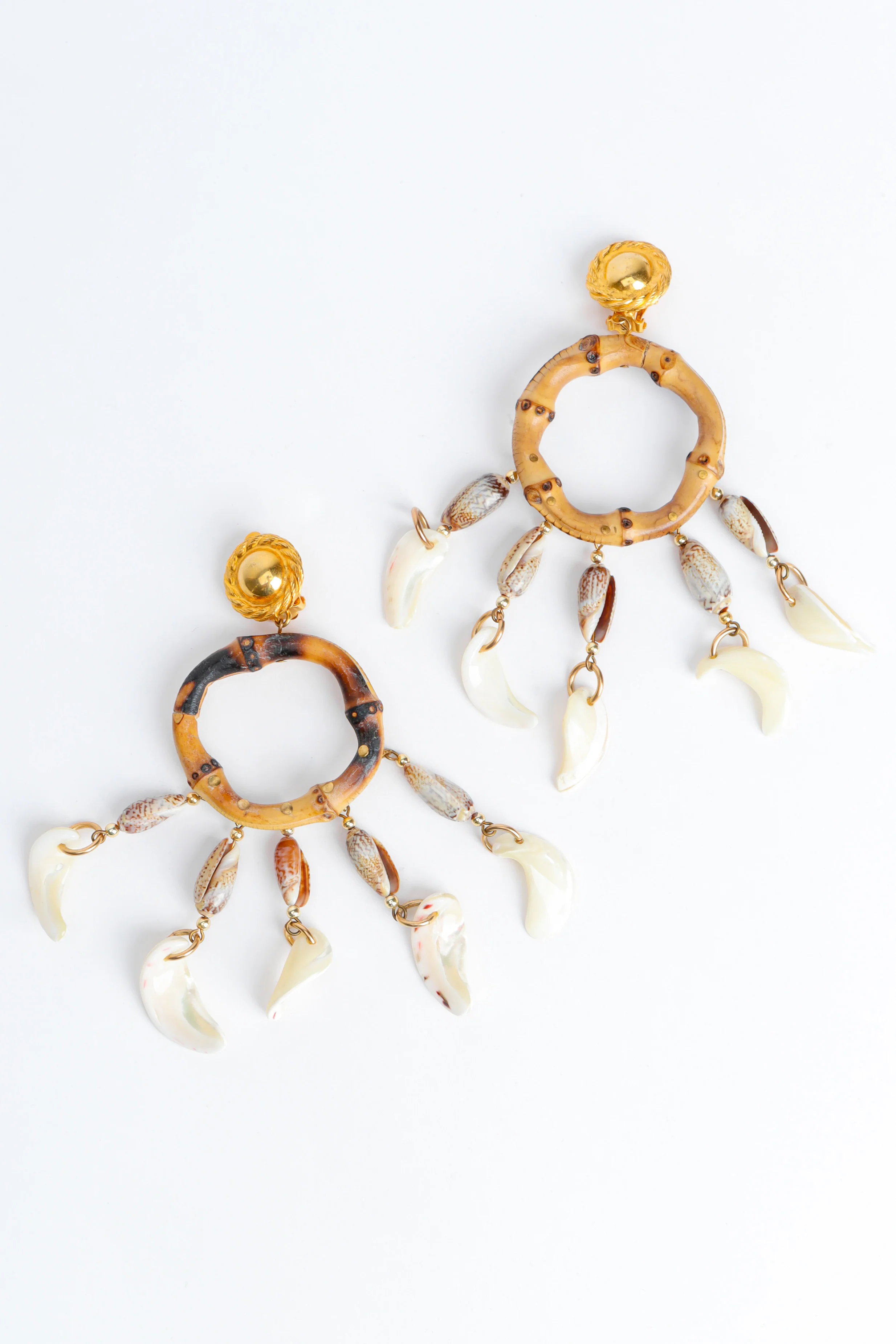 Bamboo Hoop Shell Fringe Earrings - Image 3