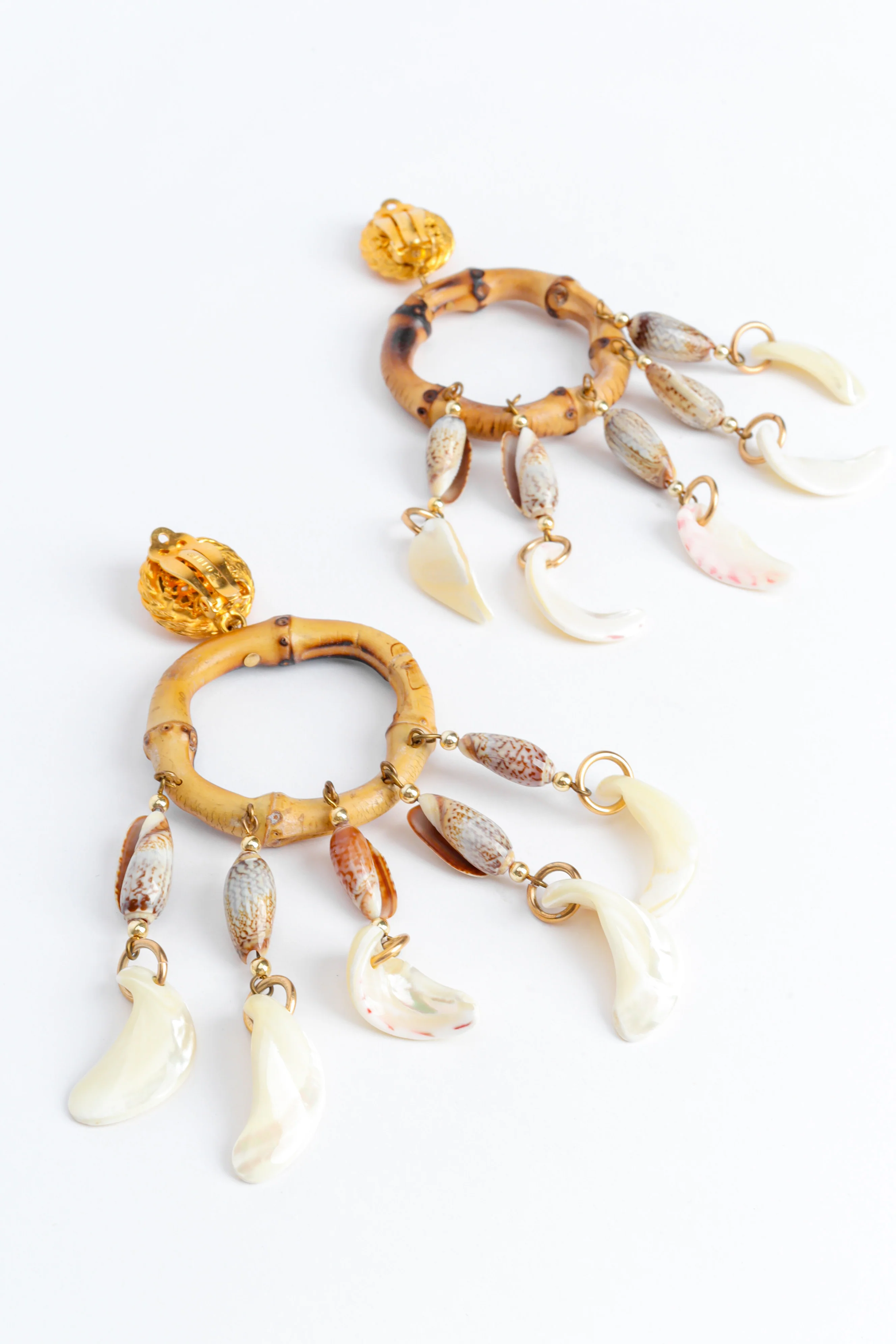 Bamboo Hoop Shell Fringe Earrings - Image 4