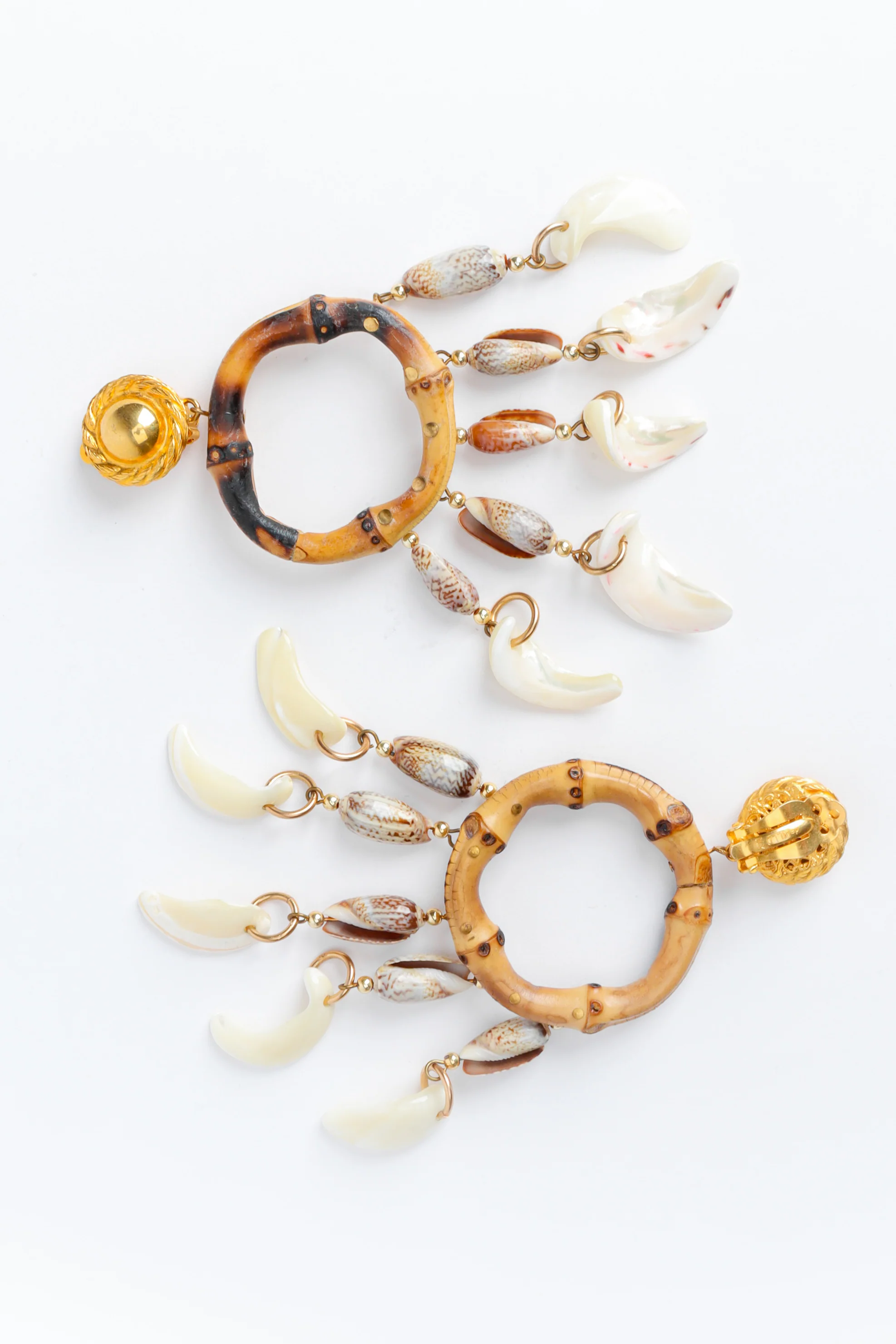 Bamboo Hoop Shell Fringe Earrings - Image 5