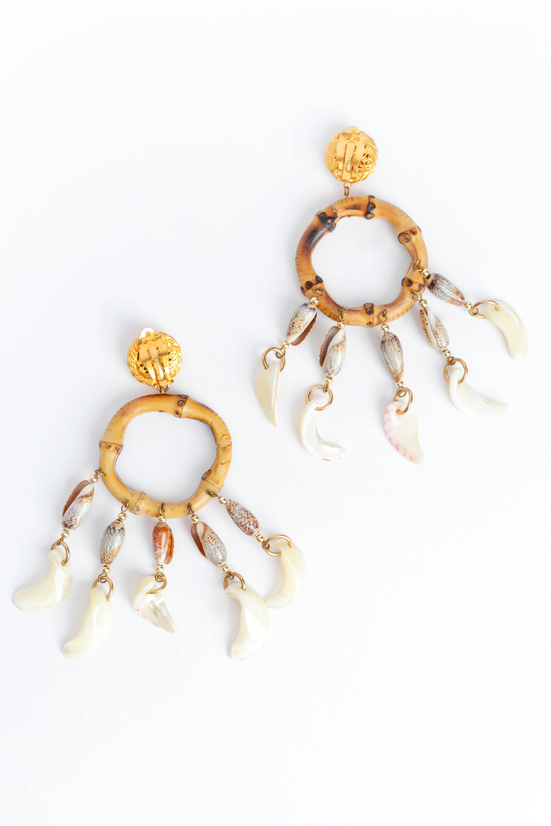 Bamboo Hoop Shell Fringe Earrings - Image 6