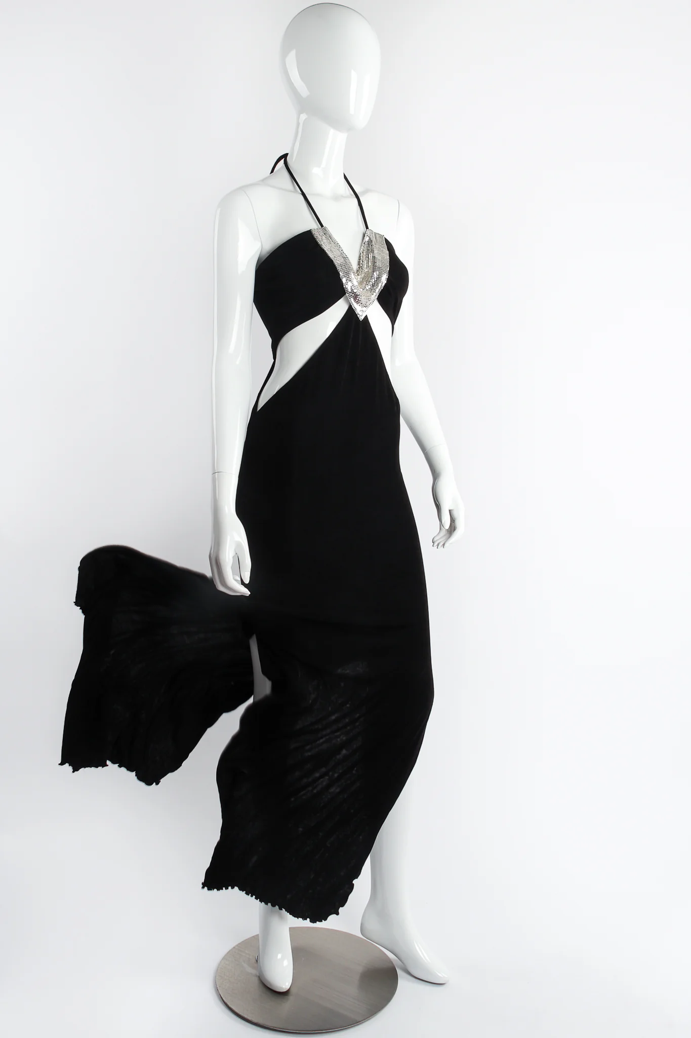 Bandeau Cutout Mesh Cowl Halter Gown - Image 3